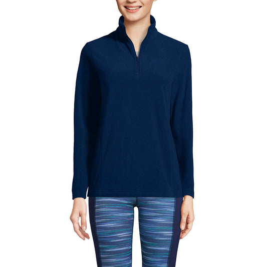 Lands' End Womens Quarter Zip Fleece Pullover Deep Sea Navy Tall X-Large