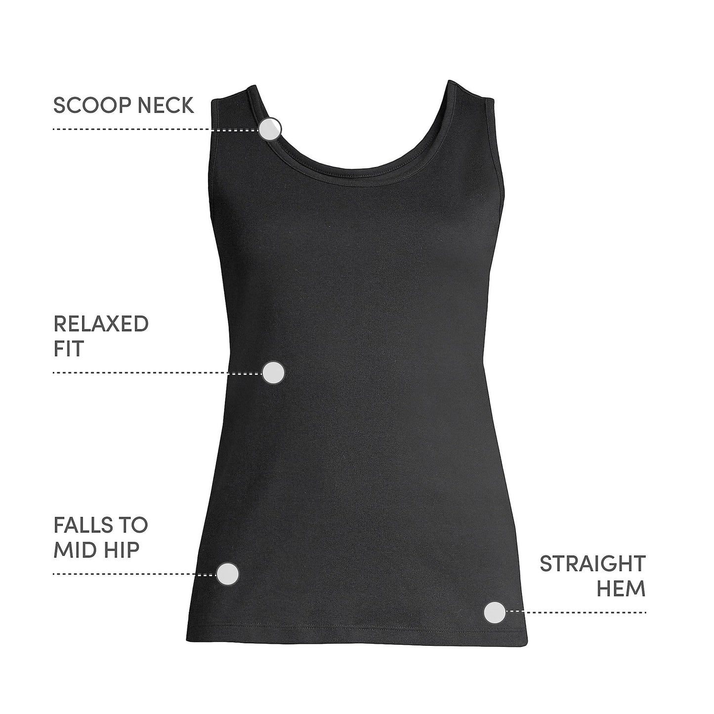 Lands' End Womens Cotton Tank Top Black Tall Medium