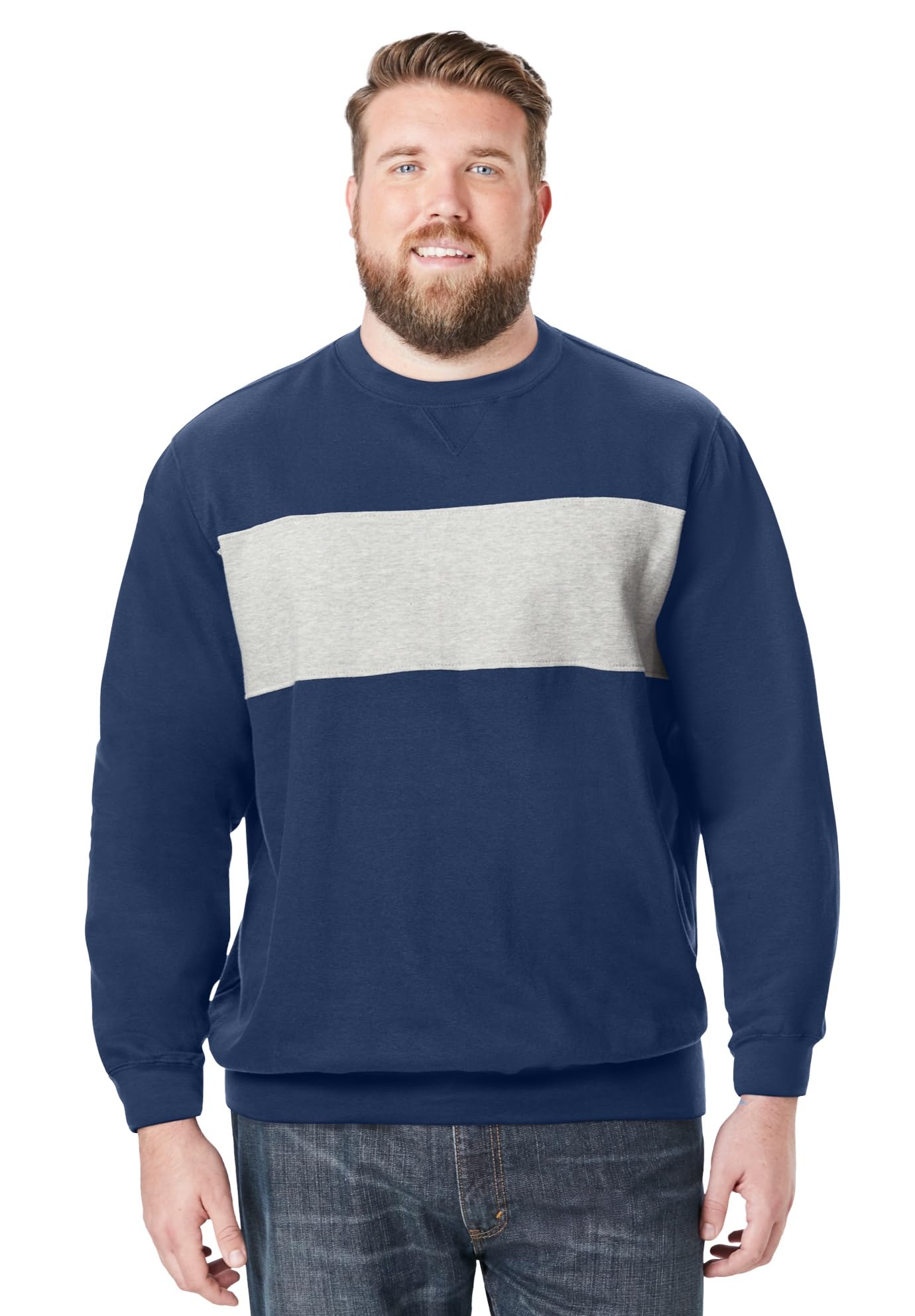 KingSize Men's Big & Tall Fleece Crewneck Sweatshirt - 2XL, Navy Colorblock