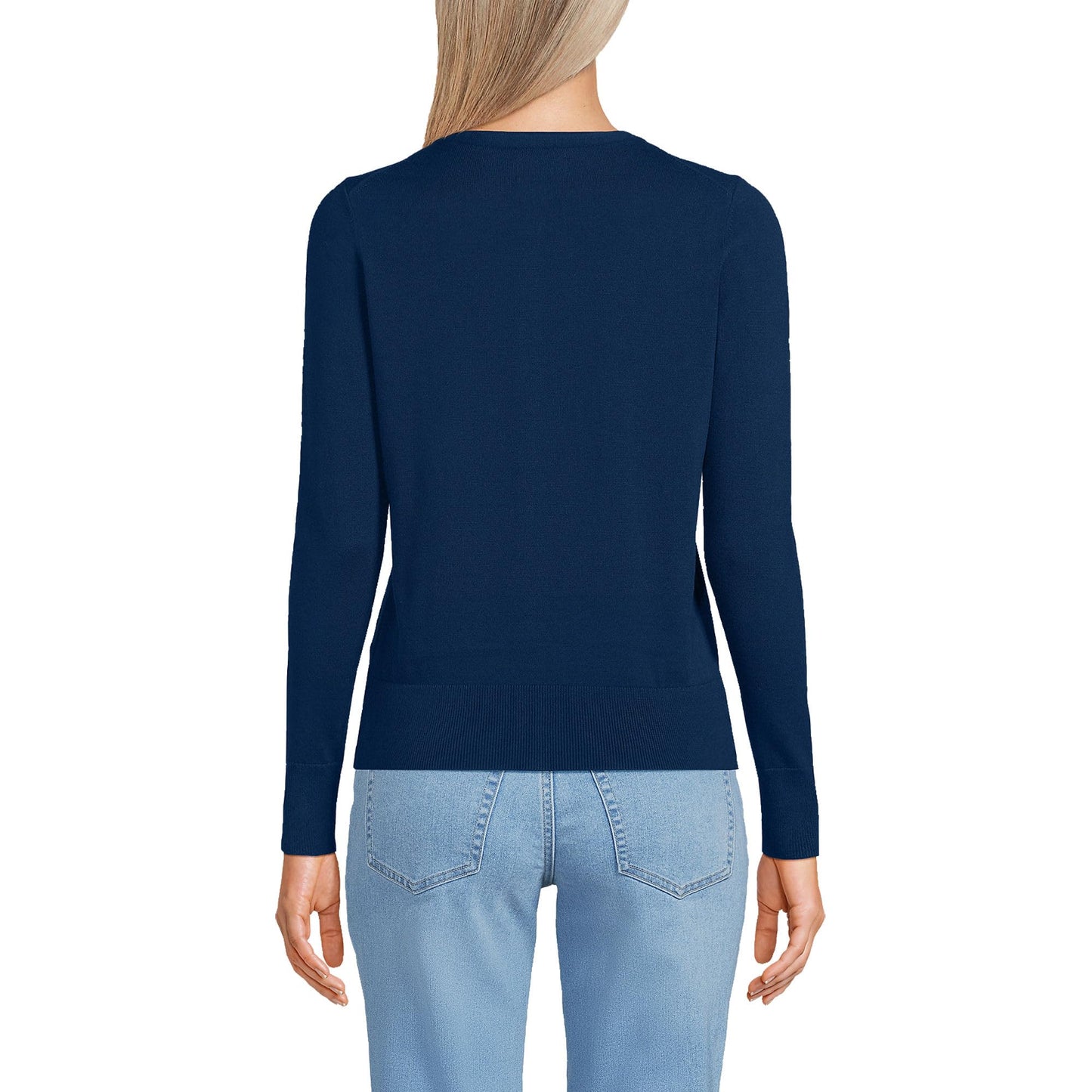 Lands' End Womens FG Cotton Cardigan Sweater Deep Sea Navy Tall Small