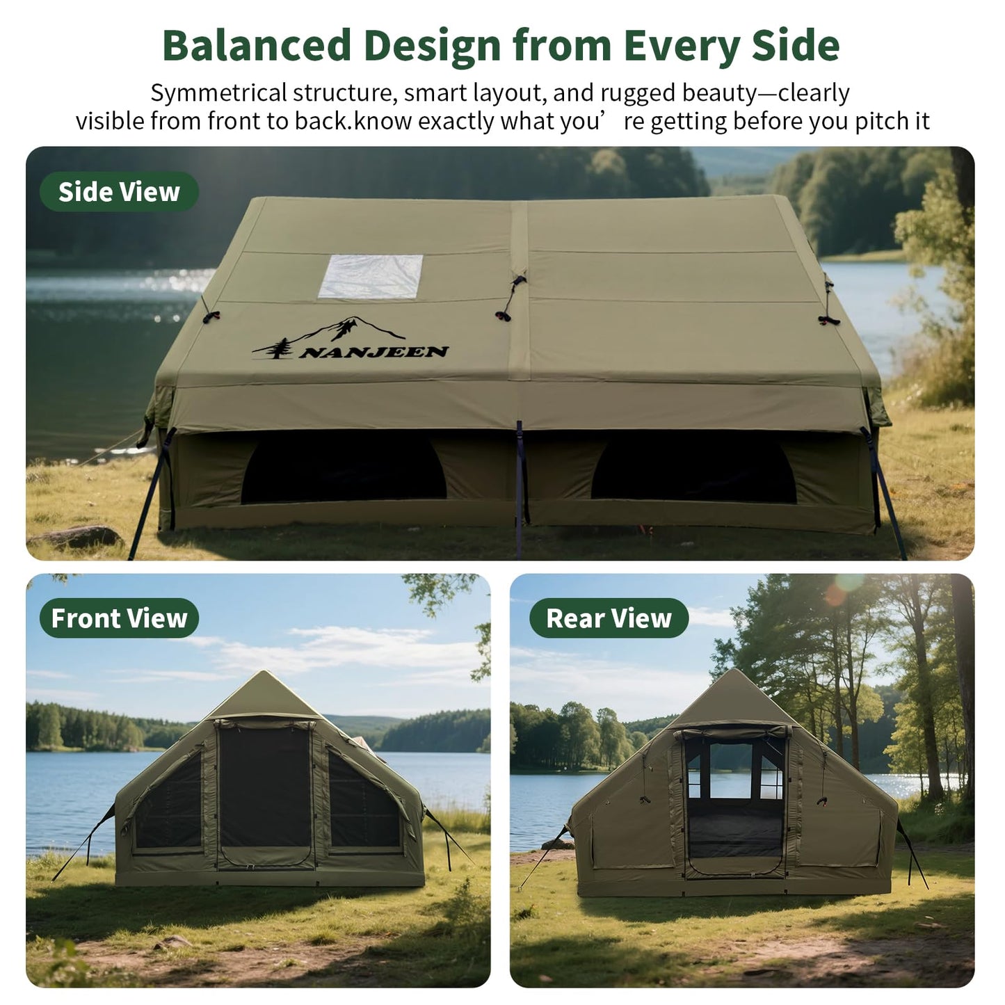 NANJEEN™ | Large Luxury Inflatable Camping Tent,Wind & Rain Resistant,12㎡ Interior,2-4-6-8-10 Person Shelter,8 Minutes Fast Setup with Hand Pump,Chimney Port, Dual Doors,Mosquito-Proof Mesh Windows