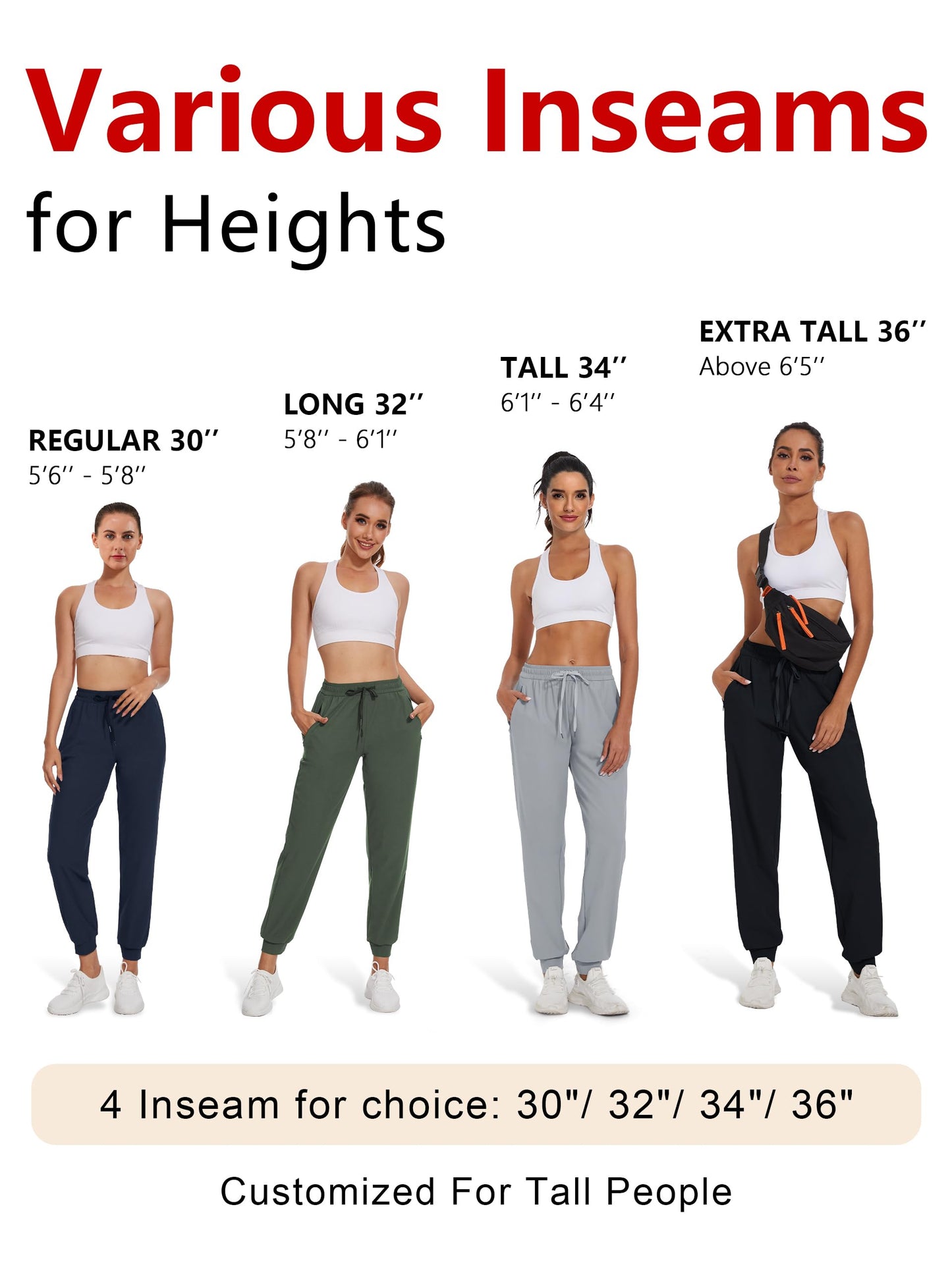 SEVEGO Women's 34" Tall Inseam Joggers Lightweight Sweatpants Zipper Pockets Athletic Workout Lounge Pants Khaki, S