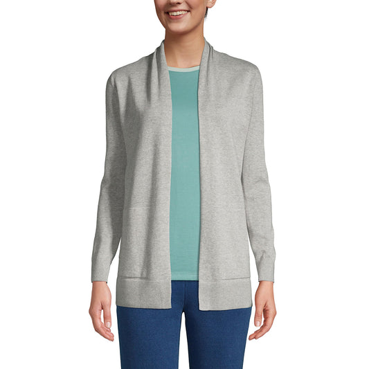 Lands' End Womens Cotton Long Sleeve Open Cardigan Sweater Gray Heather Tall X-Large