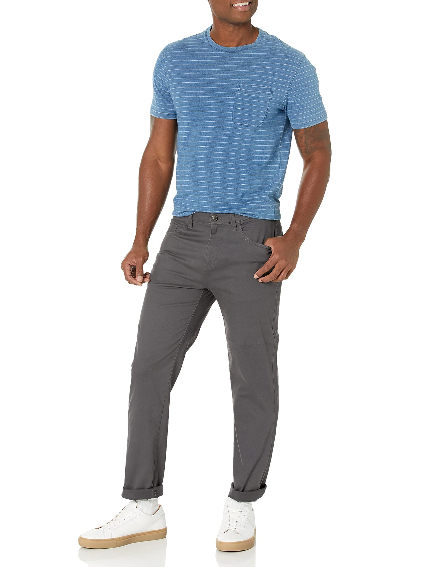 Amazon Essentials Men's Chinos, Athletic Fit, Work Pants, 5-Pocket, Comfort Stretch, Grey, 36W x 38L