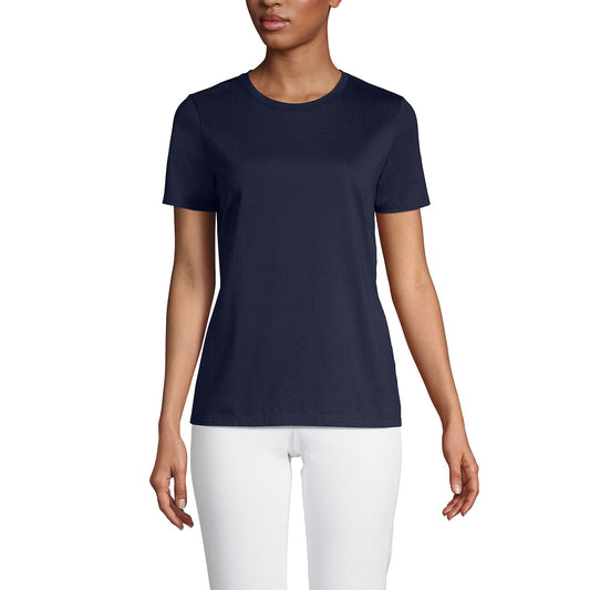 Lands' End Womens Short Sleeve Relaxed Supima Cotton Crew Neck T Shirt Radiant Navy Tall Large