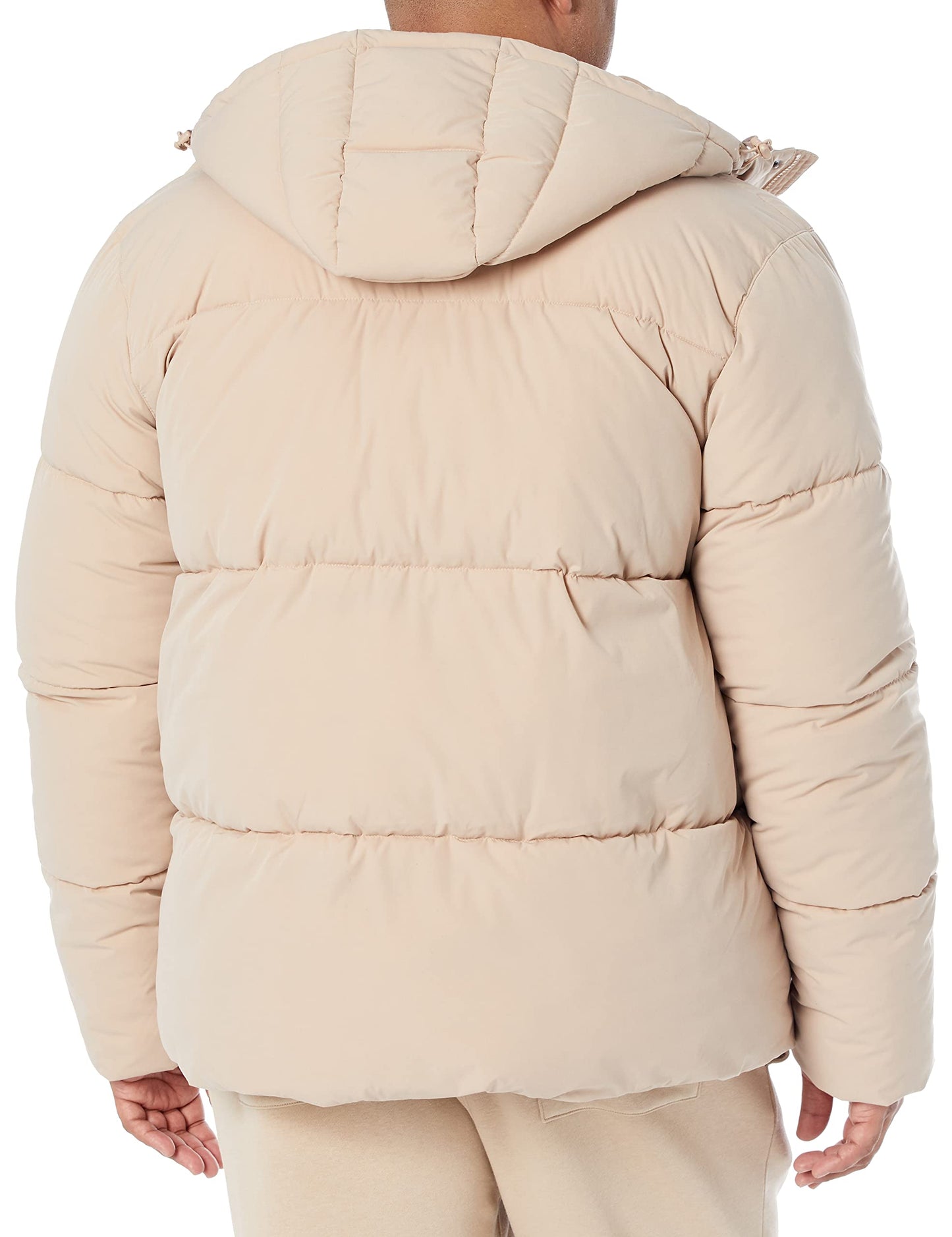 Amazon Essentials Men's Mid-Length Hooded Puffer Coat (Available in Big & Tall), Tan, 4X-Large Big Tall
