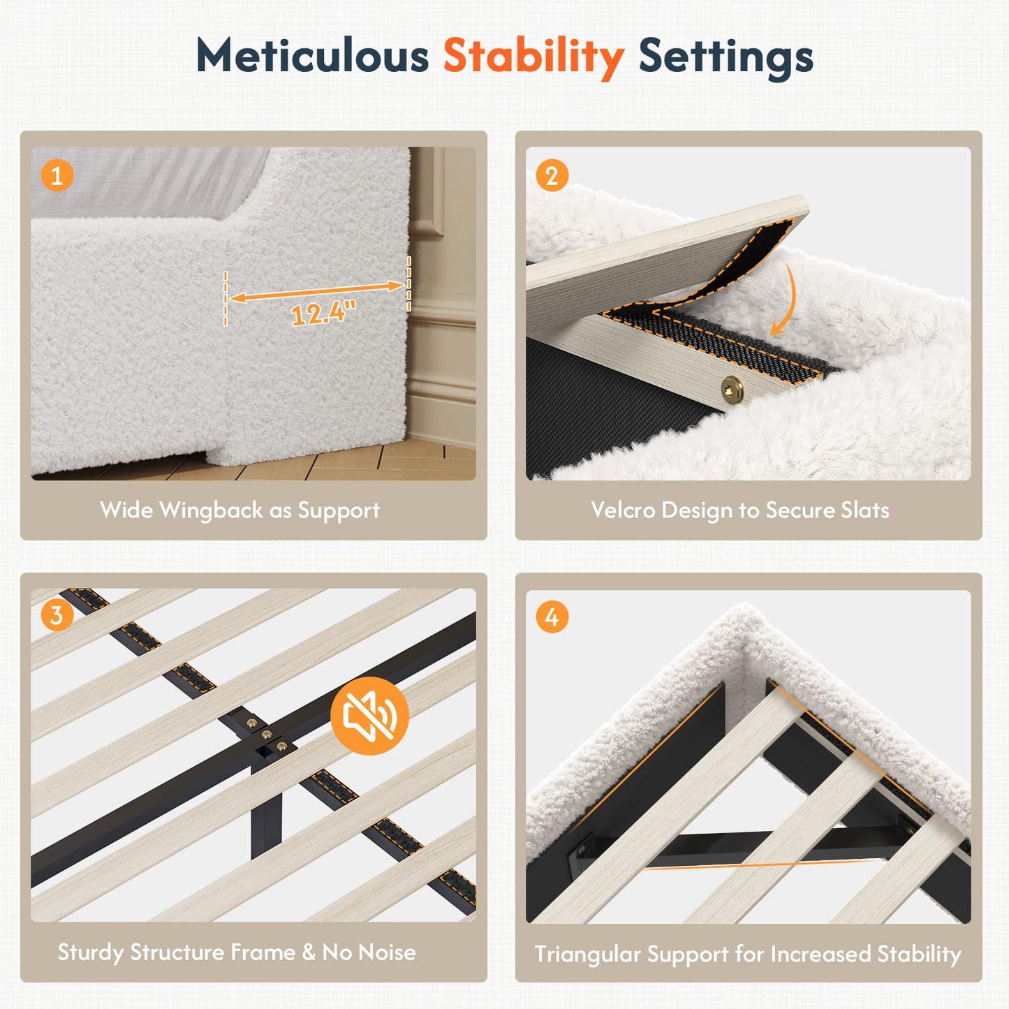 DICTAC California King Boucle Bed Frame with Headboard, Upholstered Platform Bed with Wood Slats, Soft Cloud Bed with Solid Wood Legs, No Box Spring Required, Easy Assembly, Cream