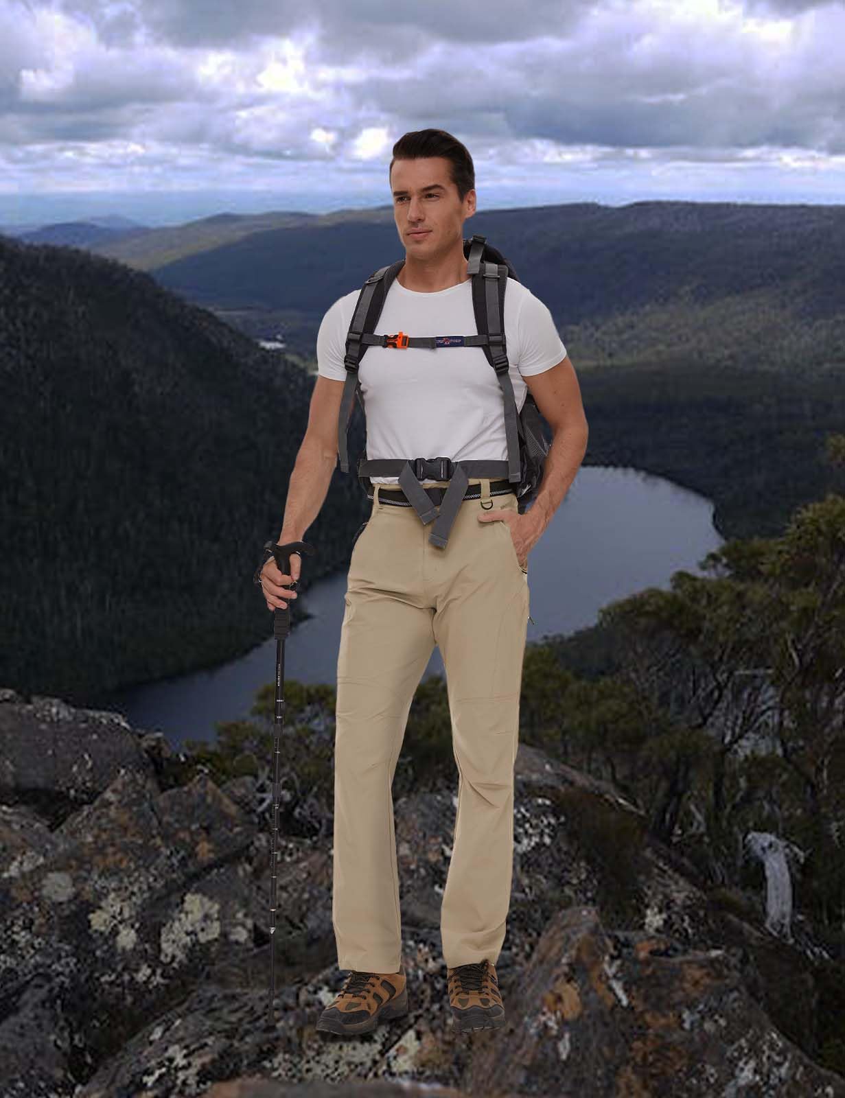 SEVEGO 30"/32"/34"/36" Inseam Men's Tall Hiking Pants Quick Dry Outdoor Waterproof Fishing Cargo Pants with Belt 5 Pockets 38" Khaki M