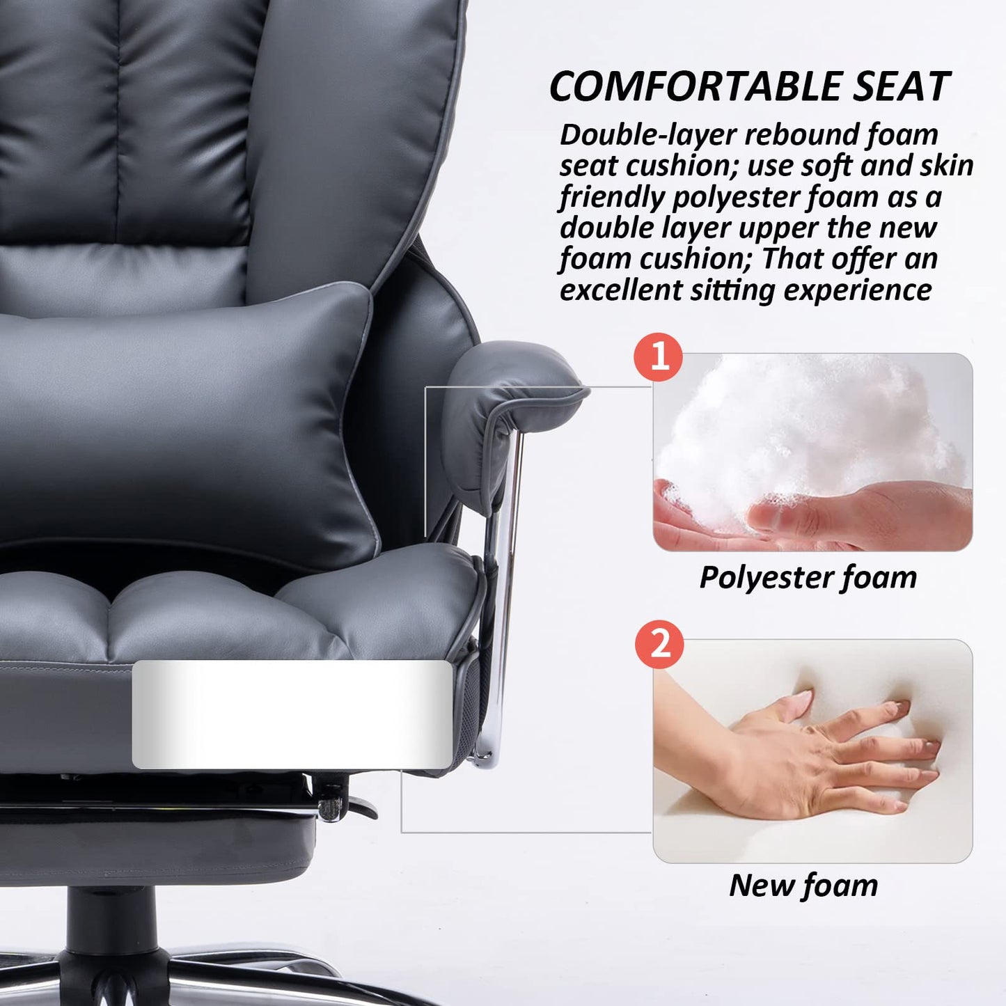 Efomao Big and Tall Office Chair with Footrest, 400LBS PU Leather High Back Executive Office Chair with Lumbar Support, Wide Computer Chair for Home Office, Dark Grey