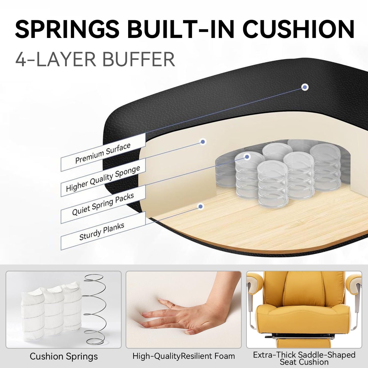 Efomao Big and Tall Green Office Chair 450LBS – Ergonomic High-Back Executive Chair with Footrest, Adjustable Padded Armrests, PU Leather Computer Chair with Lumbar Support for Home or Office, Yellow