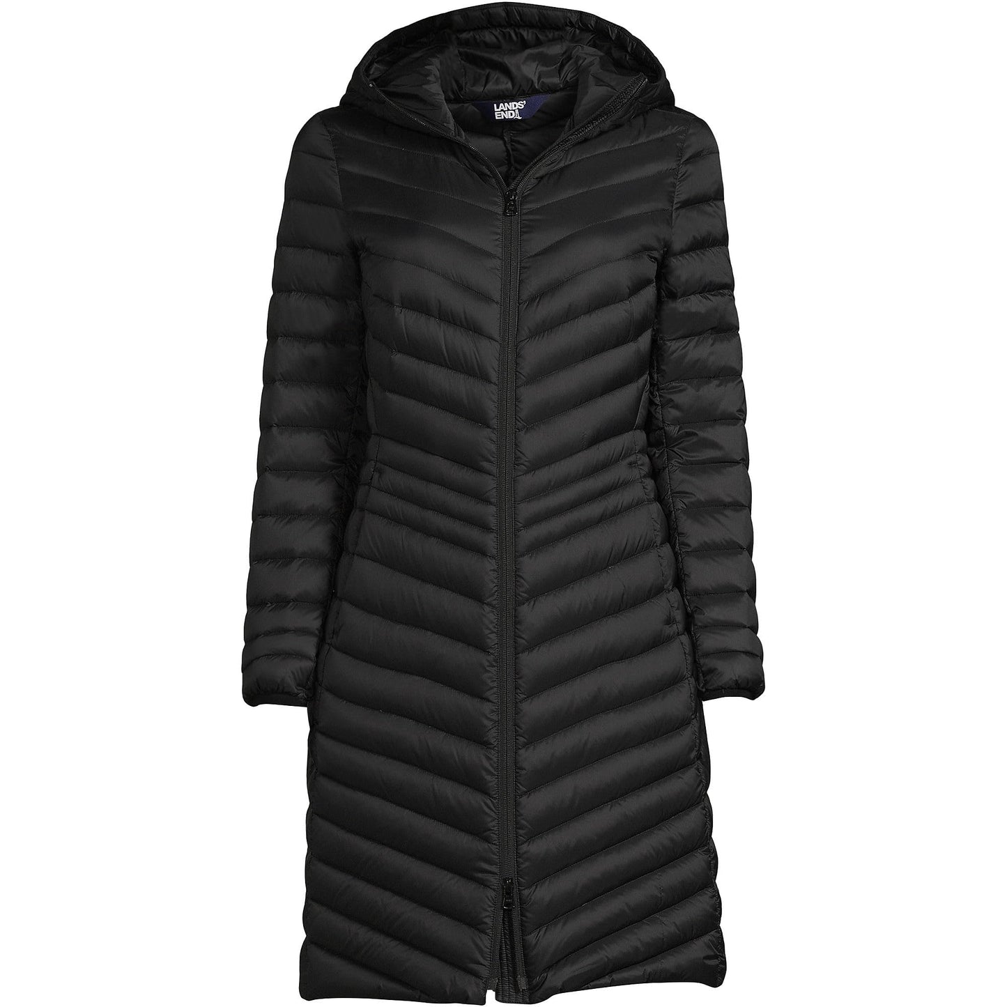 Lands' End Womens Packable Chevron Wanderweight Down Coat Black Tall Small