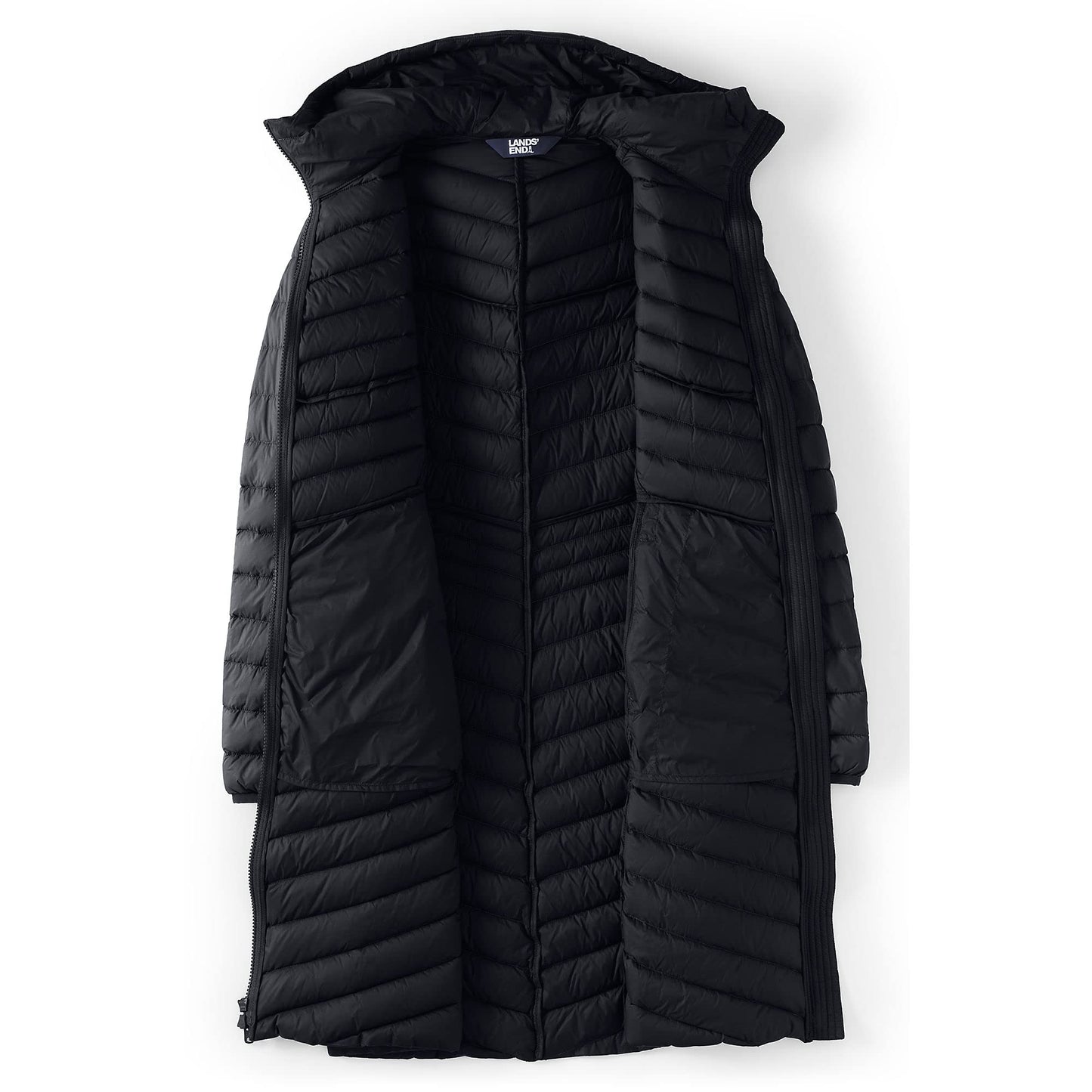 Lands' End Womens Packable Chevron Wanderweight Down Coat Black Tall Small