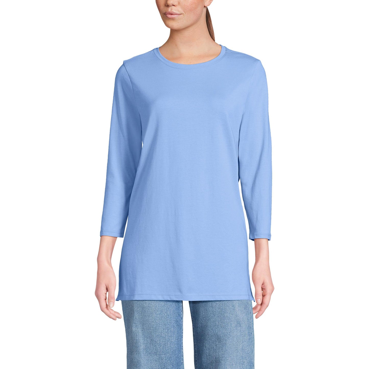Lands' End Womens 3Q Cotton Supima Crew Neck Tunic Clear Blue Sky Tall Large