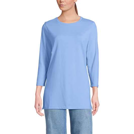 Lands' End Womens 3Q Cotton Supima Crew Neck Tunic Clear Blue Sky Tall Large