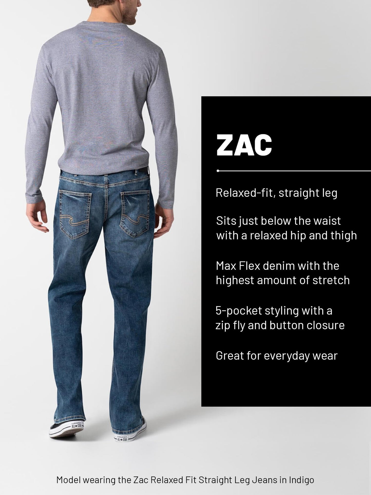 Silver Jeans Co. Men's Zac Relaxed Fit Straight Leg Jeans, Light Indigo, 30W x 36L