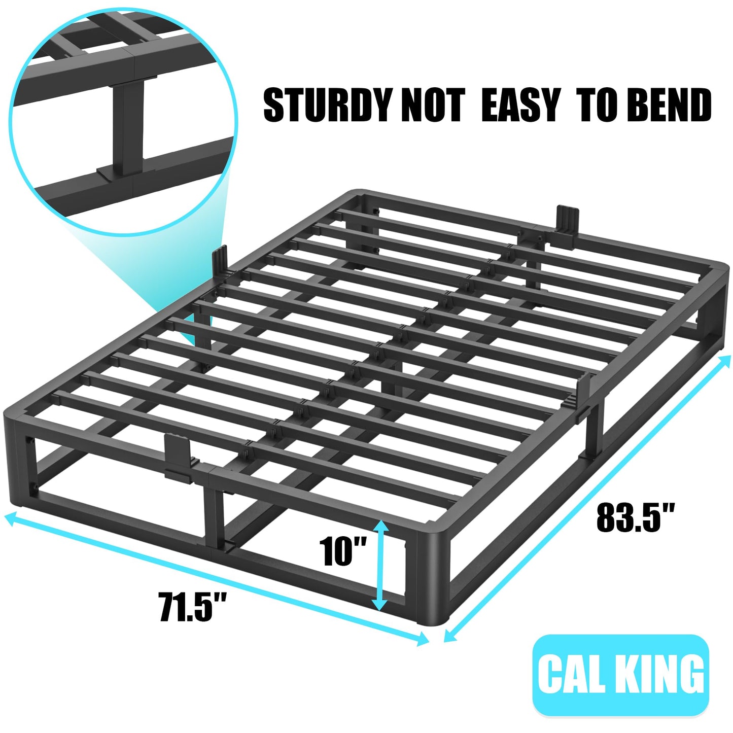 Firpeesy Upgrade Anti Bending and Round Corner Legs 10 inch Metal California King Bed Frame 3500 LBS Heavy Steel Slats Support Platform Bed Frame No Box Spring Needed Platform Noise Free Easy Assembly