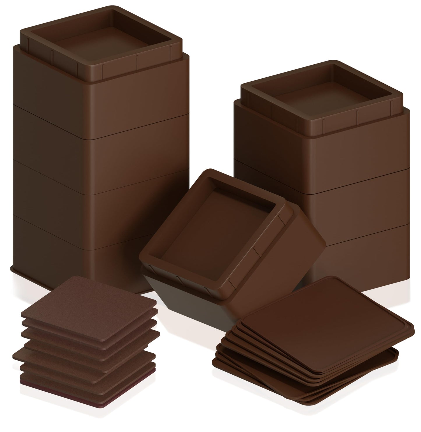 Utopia Bedding Bed Risers 2 Inch - Pack of 8 - Adjustable Furniture Risers 2 & 4 inch - Anti Slip Foam & Rubber Pad - Stackable Beds Lifts Heavy Duty for Sofa, Bed, Table, Couch & Chair (Brown)