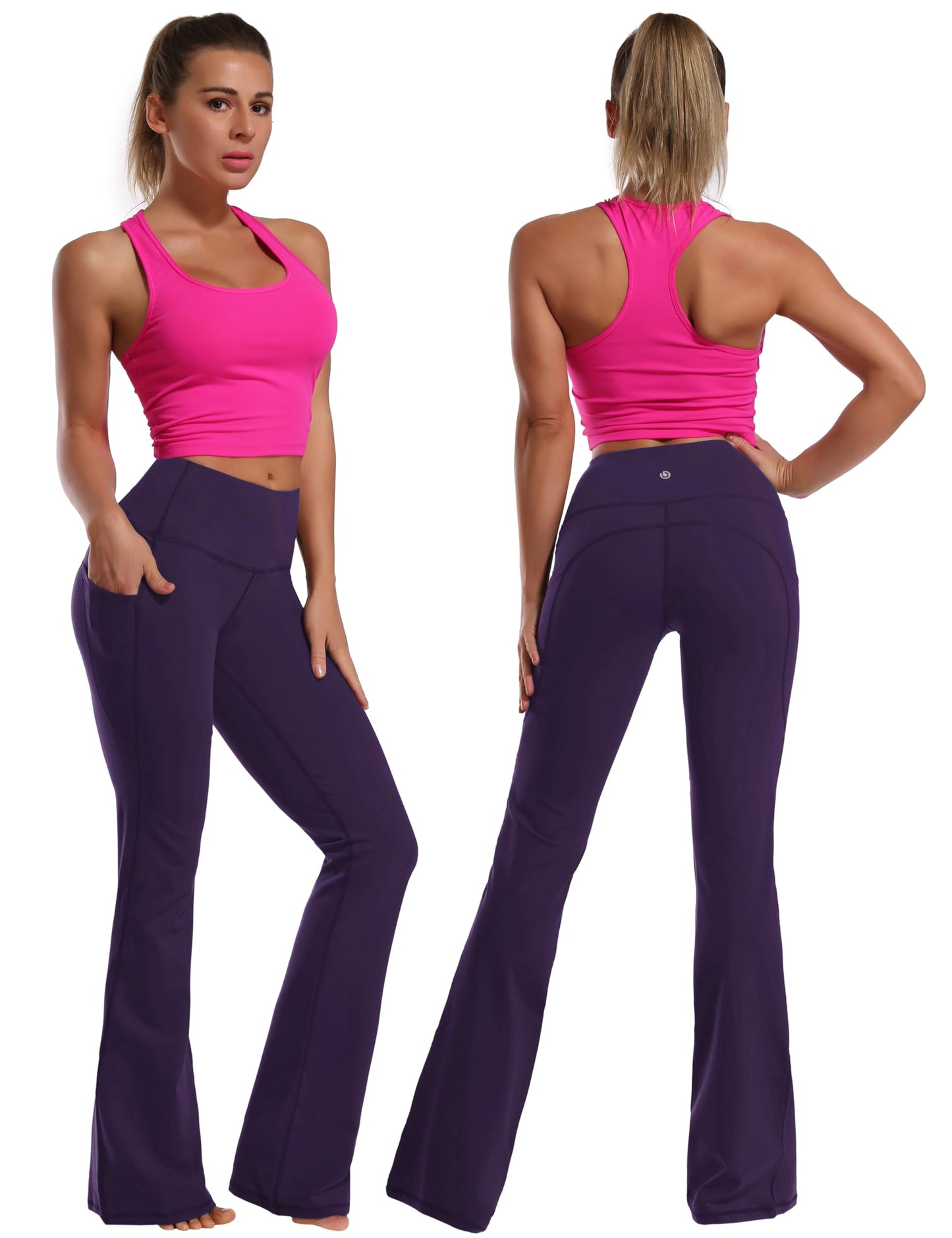 BUBBLELIME 29"/31"/33"/35" 4 Styles Women's Bootcut Yoga Pants Tummy Control - Side Pockets_Darkpurple S_35" Inseam