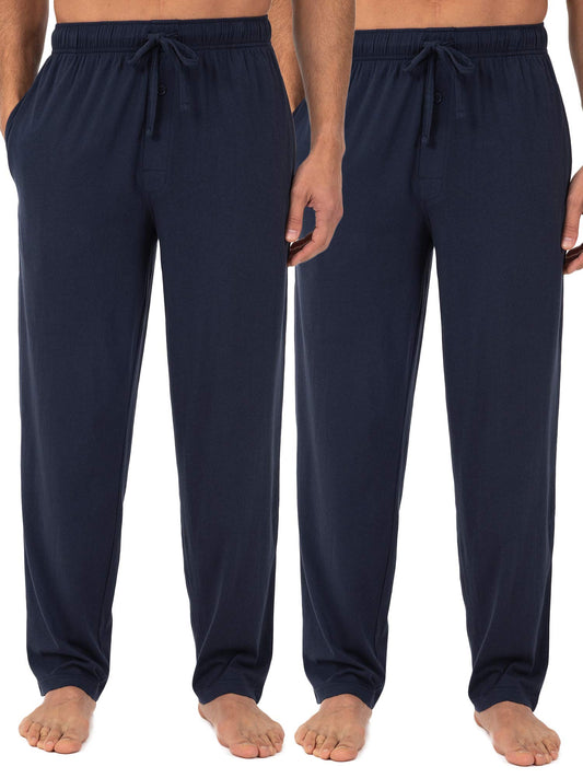 Fruit of the Loom Men's Extended Sizes Jersey Knit Sleep Pant, Navy/Navy (2-pack), X-Large Tall