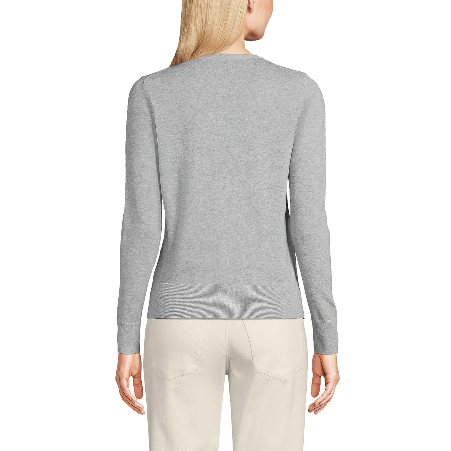 Lands' End Womens FG Cotton Cardigan Sweater Gray Heather Tall Medium