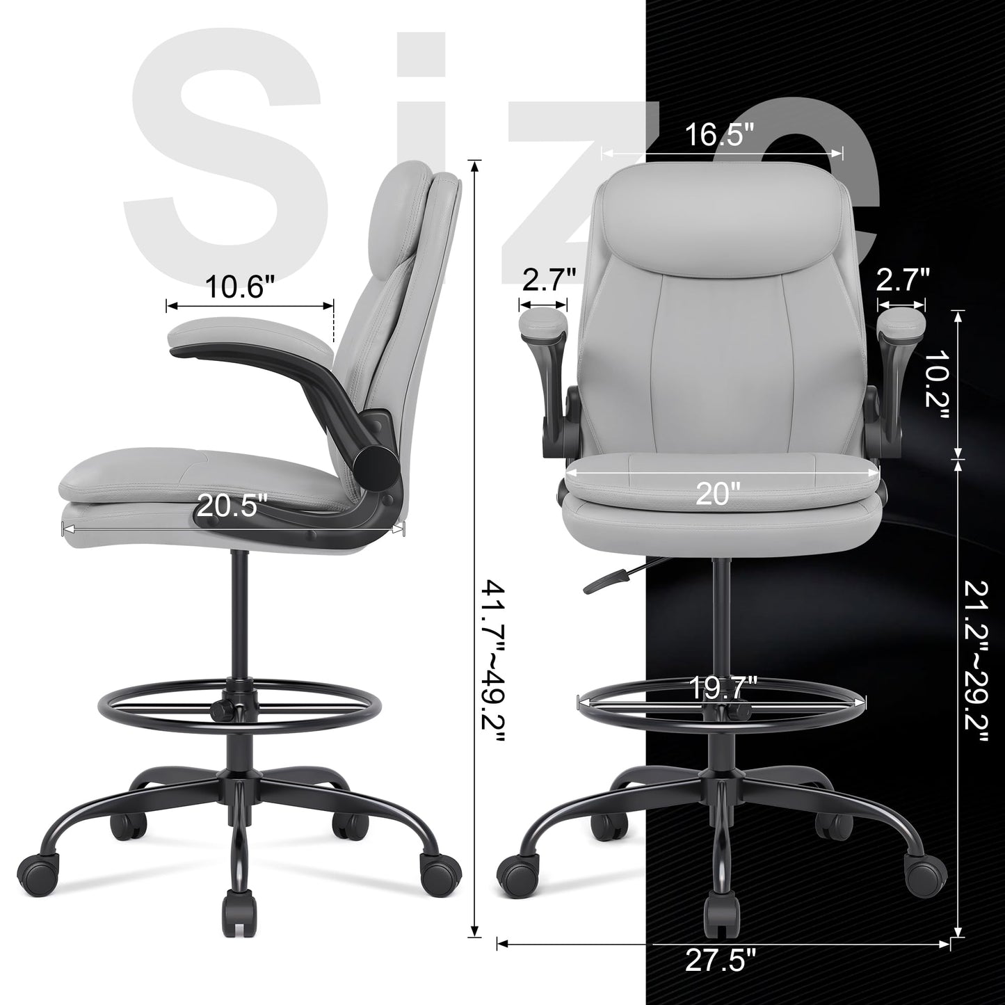 Misolant Leather Drafting Chair, Tall Office Chair for Standing Desk, High Executive Office Chair with Adjustable Height and Flip-up Armrest for Counter Height Desk
