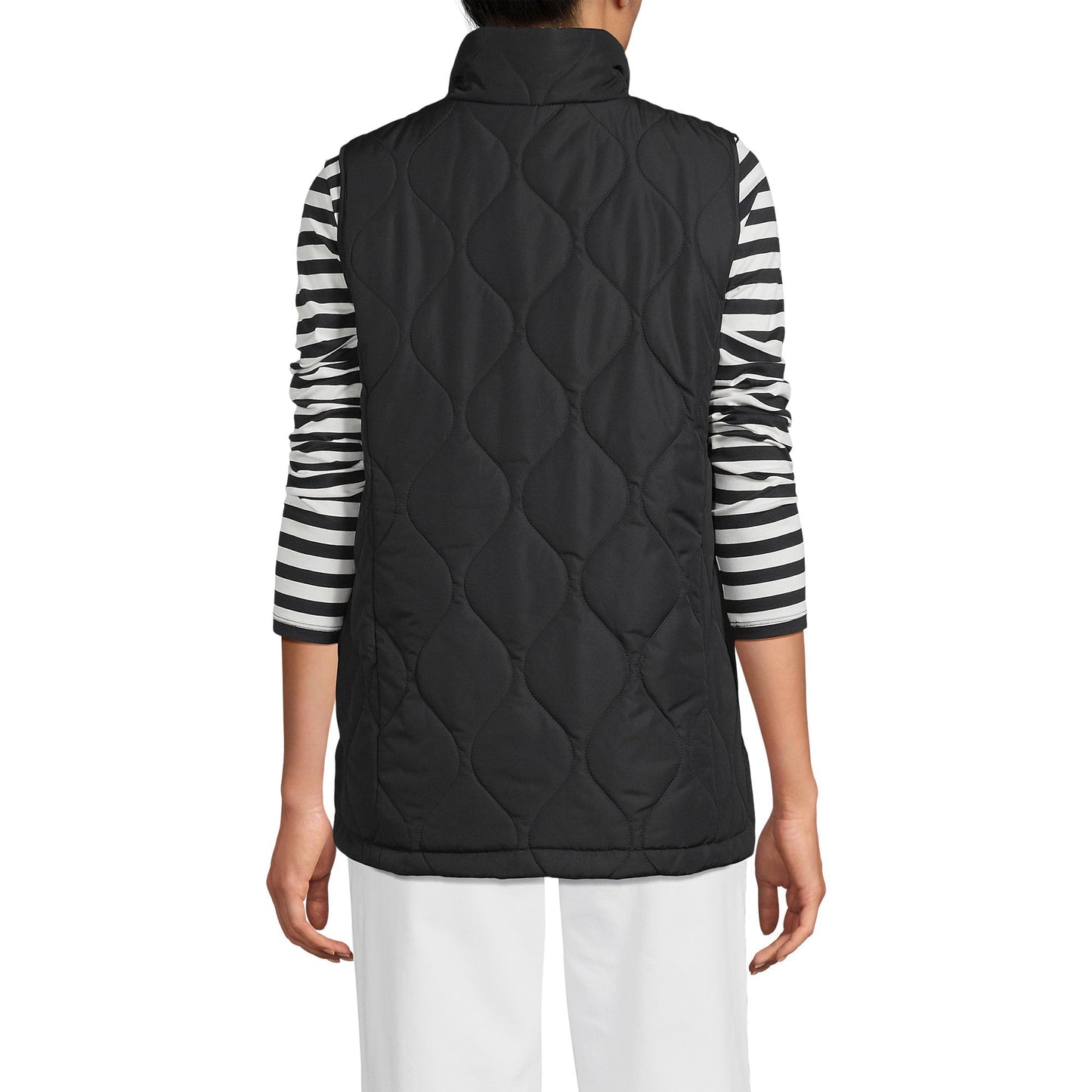 Lands' End Womens FeatherFree Onion Quilted Insulated Vest Black Tall Small