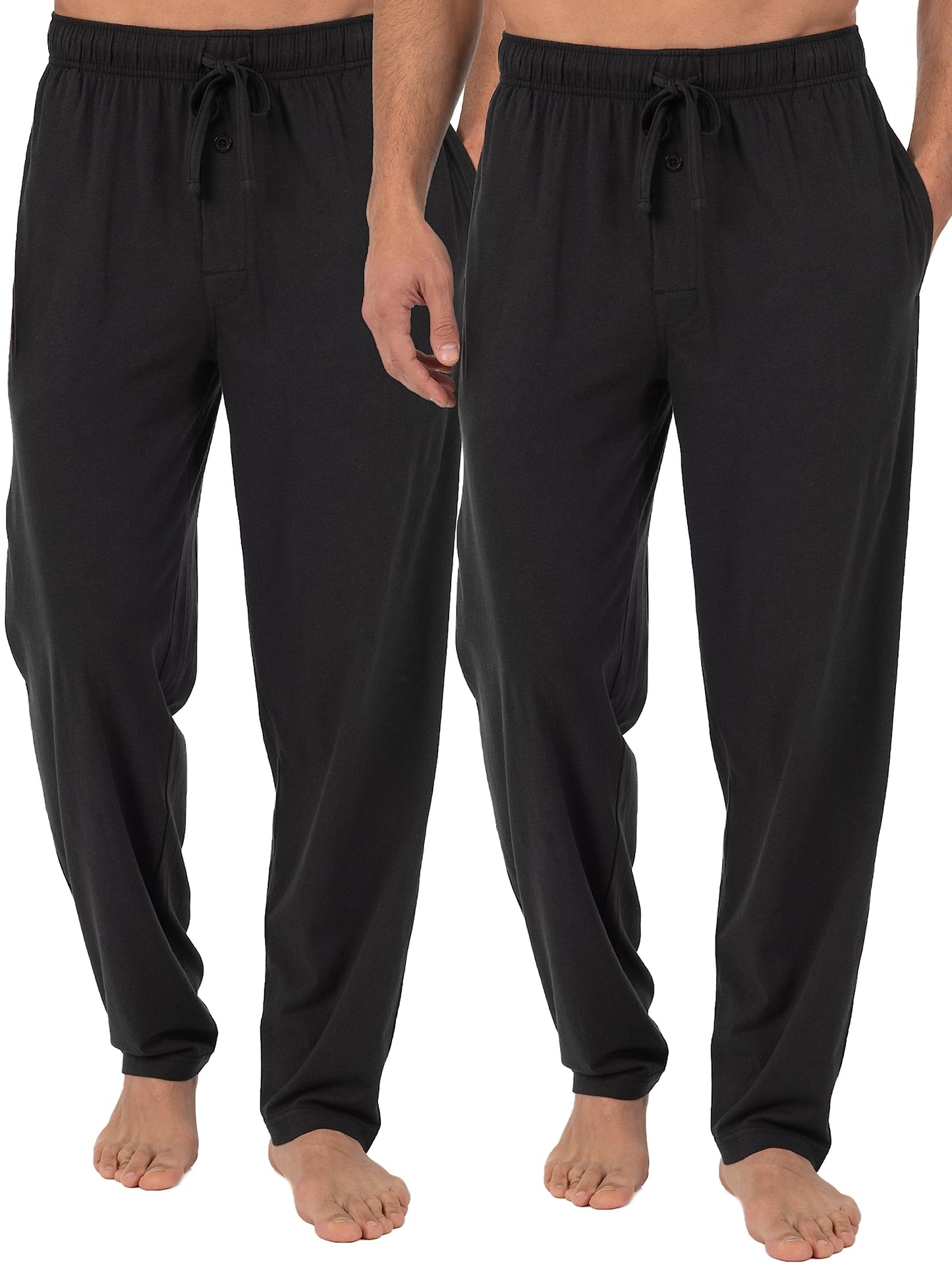 Fruit of the Loom Men's Extended Sizes Jersey Knit Sleep Pant, Black/Black (2-pack), Large Tall