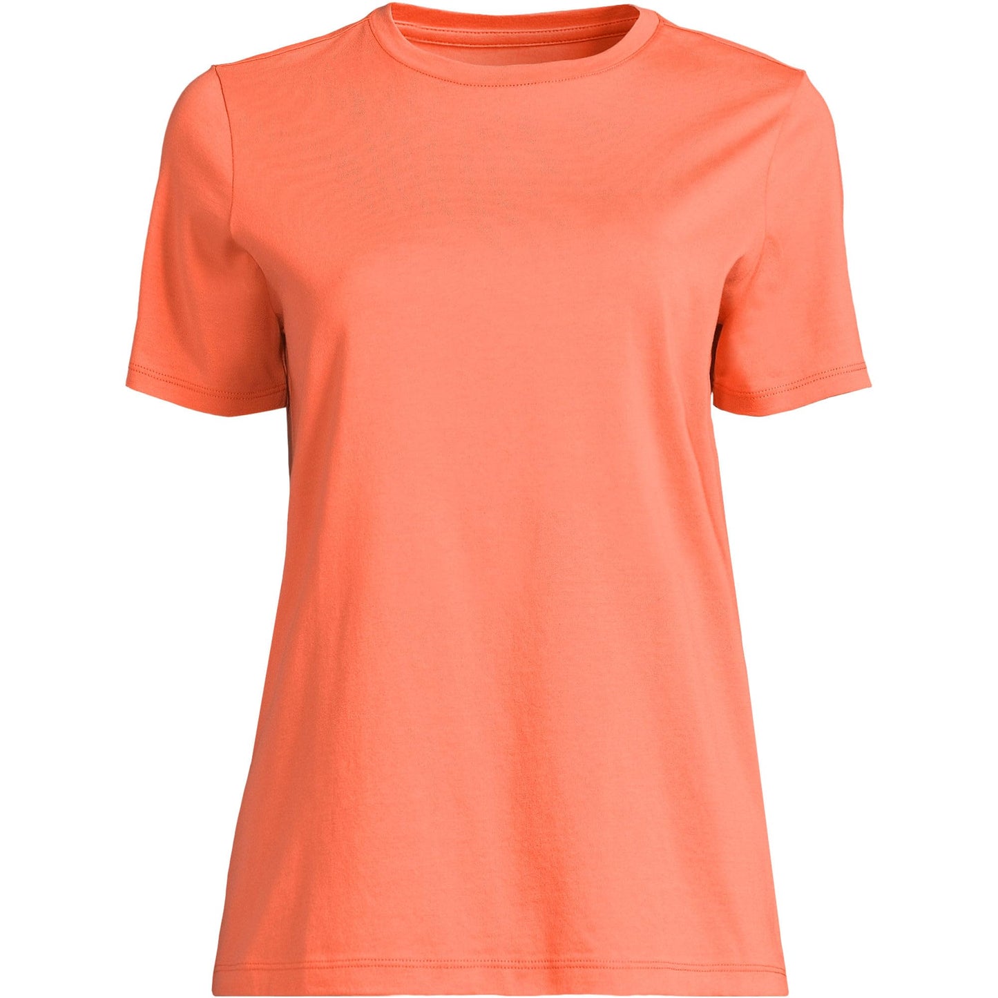 Lands' End Womens Short Sleeve Relaxed Supima Cotton Crew Neck T Shirt Papaya Orange Tall Medium