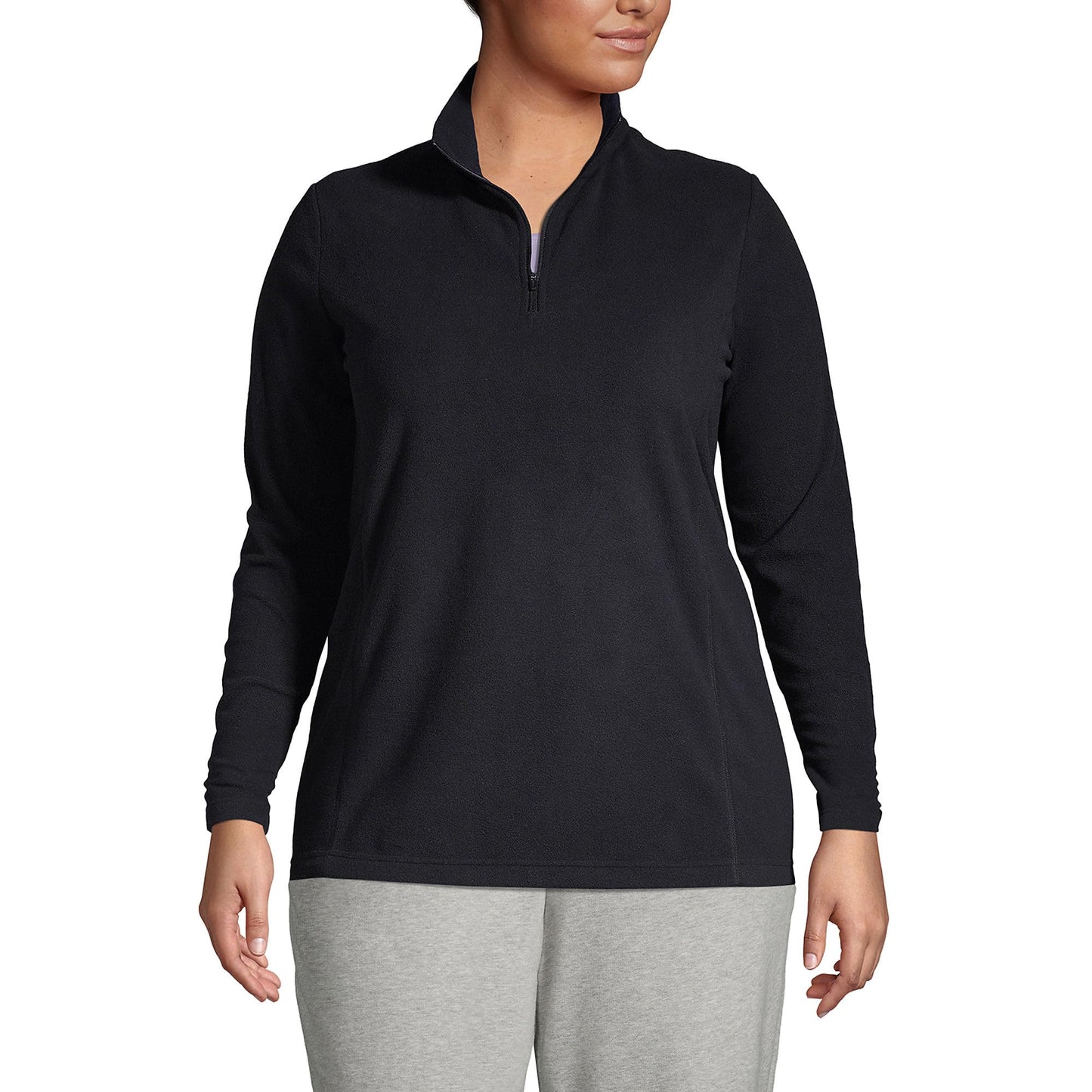 Lands' End Womens Quarter Zip Fleece Pullover Black Tall Large