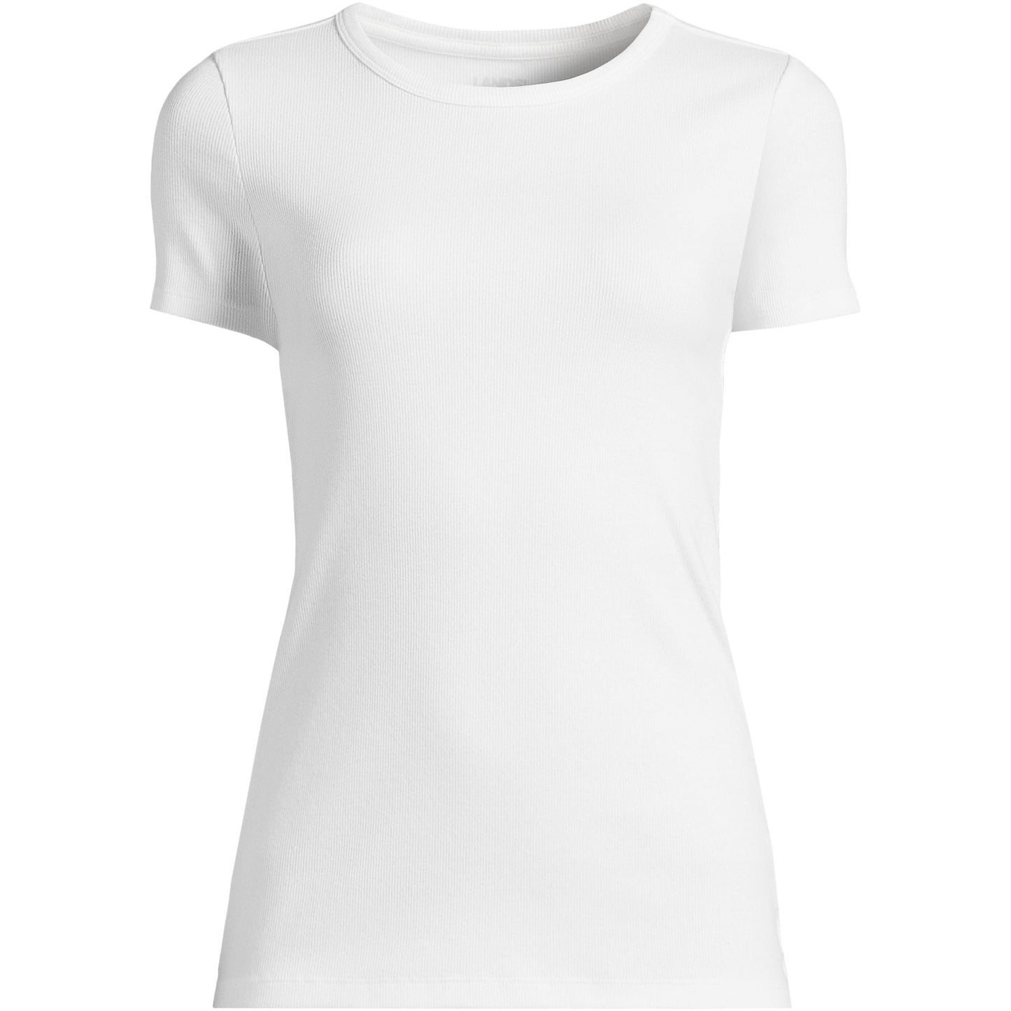 Lands' End Womens Short Sleeve Micro Rib Crew White Tall Small