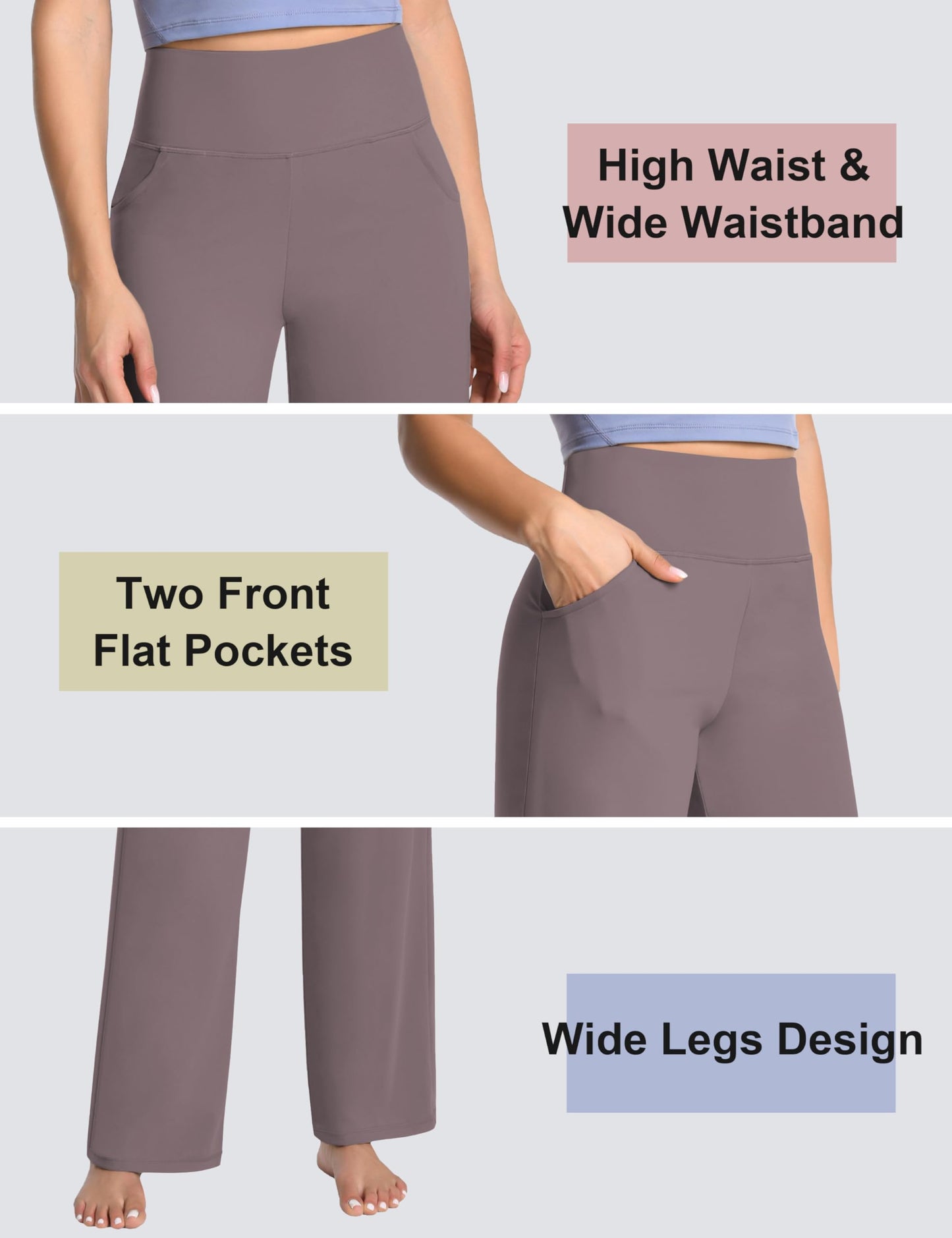 BUBBLELIME 29"/31"/33"/35"/37" Women's Wide Legs Yoga Pants Loose Lounge Sweatpants - Wide Legs_Taupe S_35" Inseam