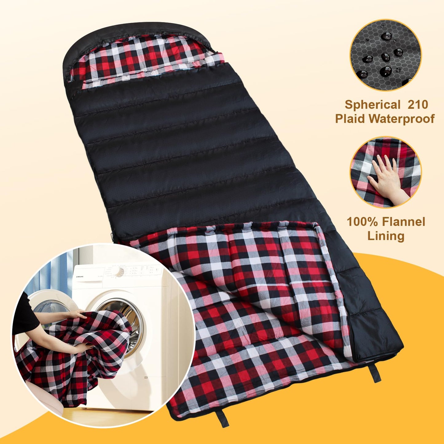 Extra Long (7'6") Flannel Sleeping Bag Cold Weather: 0 Degree