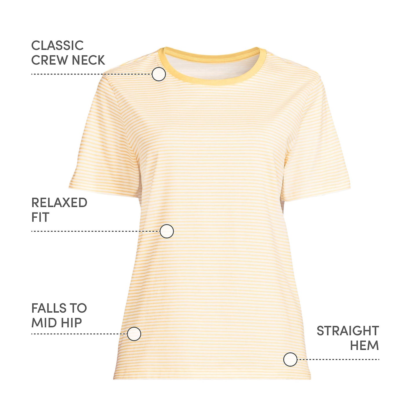 Lands' End Womens Short Sleeve Relaxed Supima Cotton Crew Neck T Shirt Simply Yellow Micro Stripe Tall Large