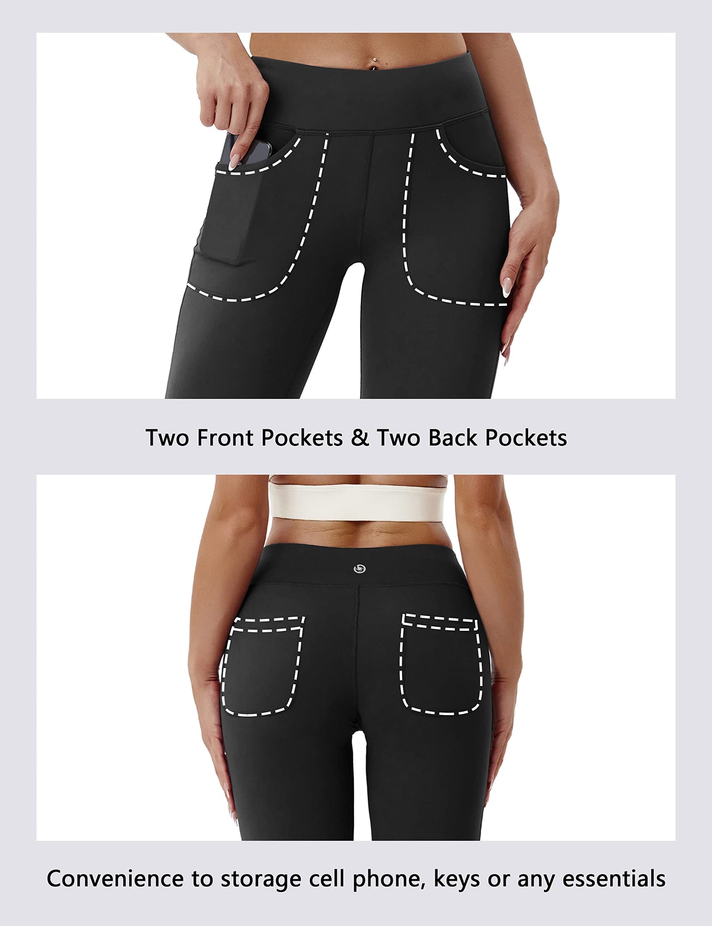 BUBBLELIME 29"/31"/33"/35" 4 Styles Women's High Waist Bootcut Yoga Pants - Out Pockets_Black(1) M-35 Inseam(2)