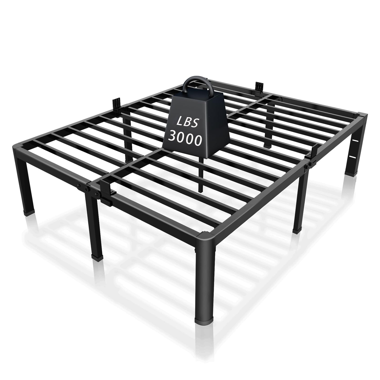 ROIL 14 inch King Size Bed Frame Metal Platform No Box Spring Needed with Headboard Hole Round Corner Legs Mattress Stoppers Retainers 3500LBS Heavy Duty Steel Slats Noise-Free