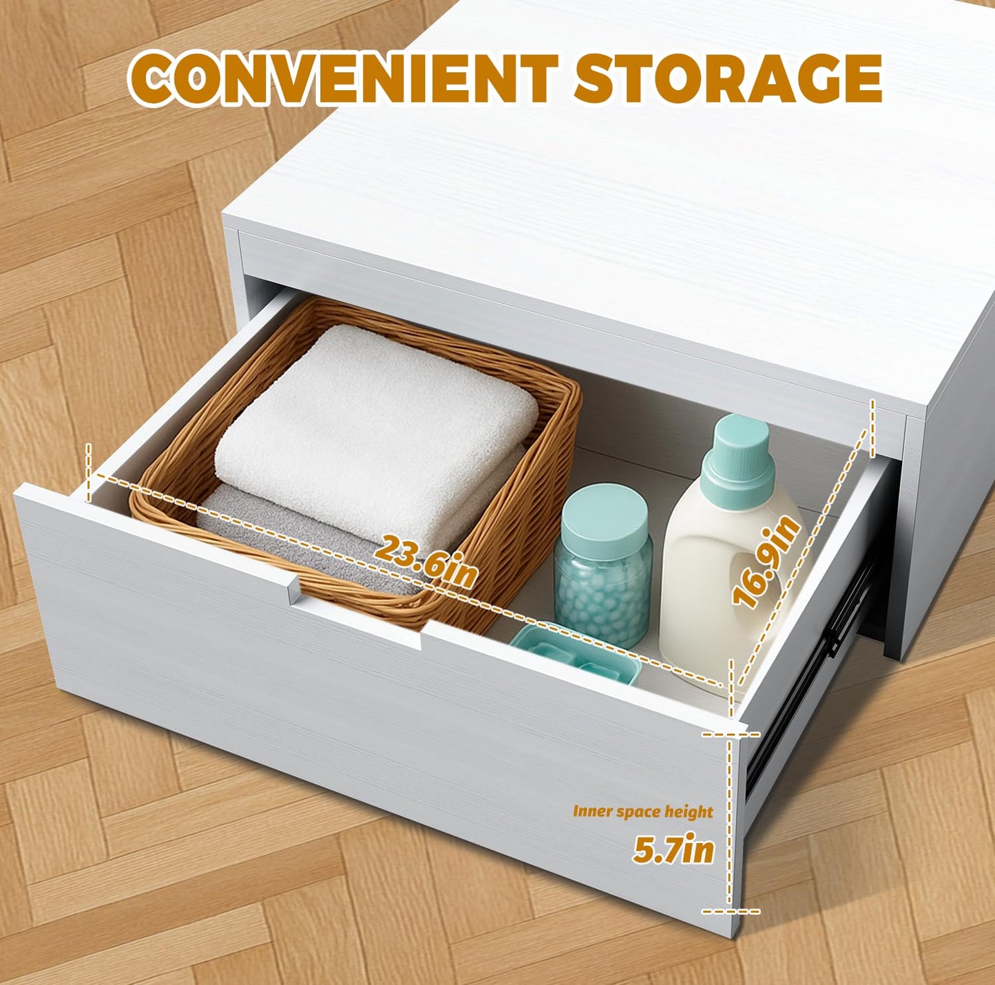 LYASIL Laundry Pedestal with Storage Drawer, Heavy Duty Washer Dryer Pedestal 28" Universal Fit Anti-Vibration Washing Machine Riser, 770 LBS Capacity (White)