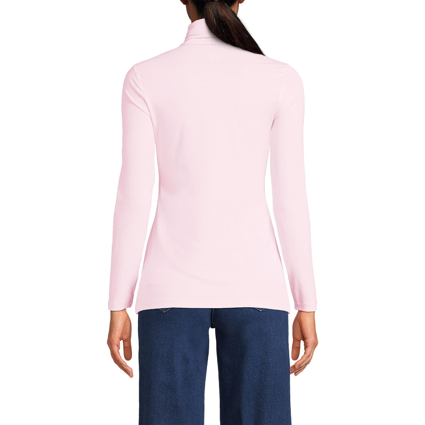 Lands' End Womens Long Sleeve Shaped LWCM Turtleneck Pink Fog Tall X-Large