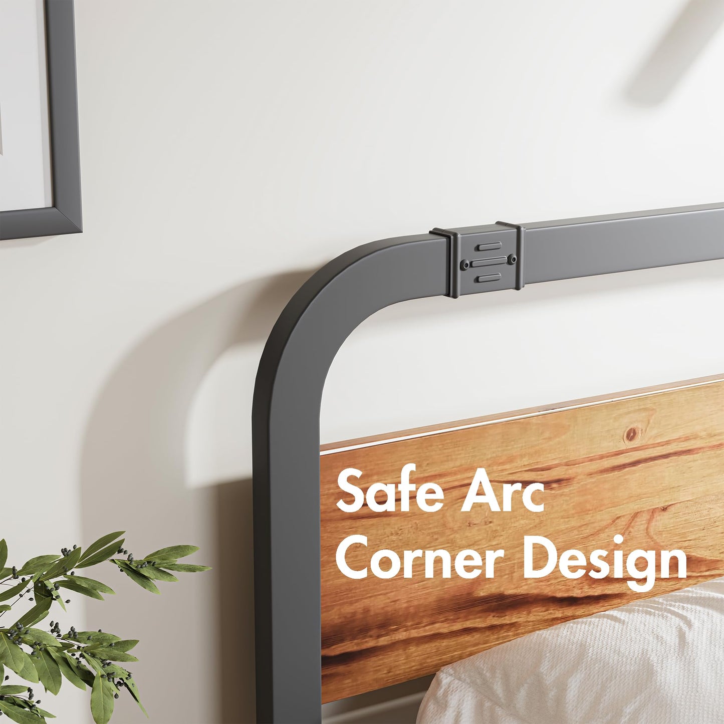 ZIYOO Industrial Style California King Metal Bed Frame with Solid Wood Headboard and Footboard, 14 Inch High Heay Duty Steel Slats Support No Box Spring Needed，Easy Assembly Structure