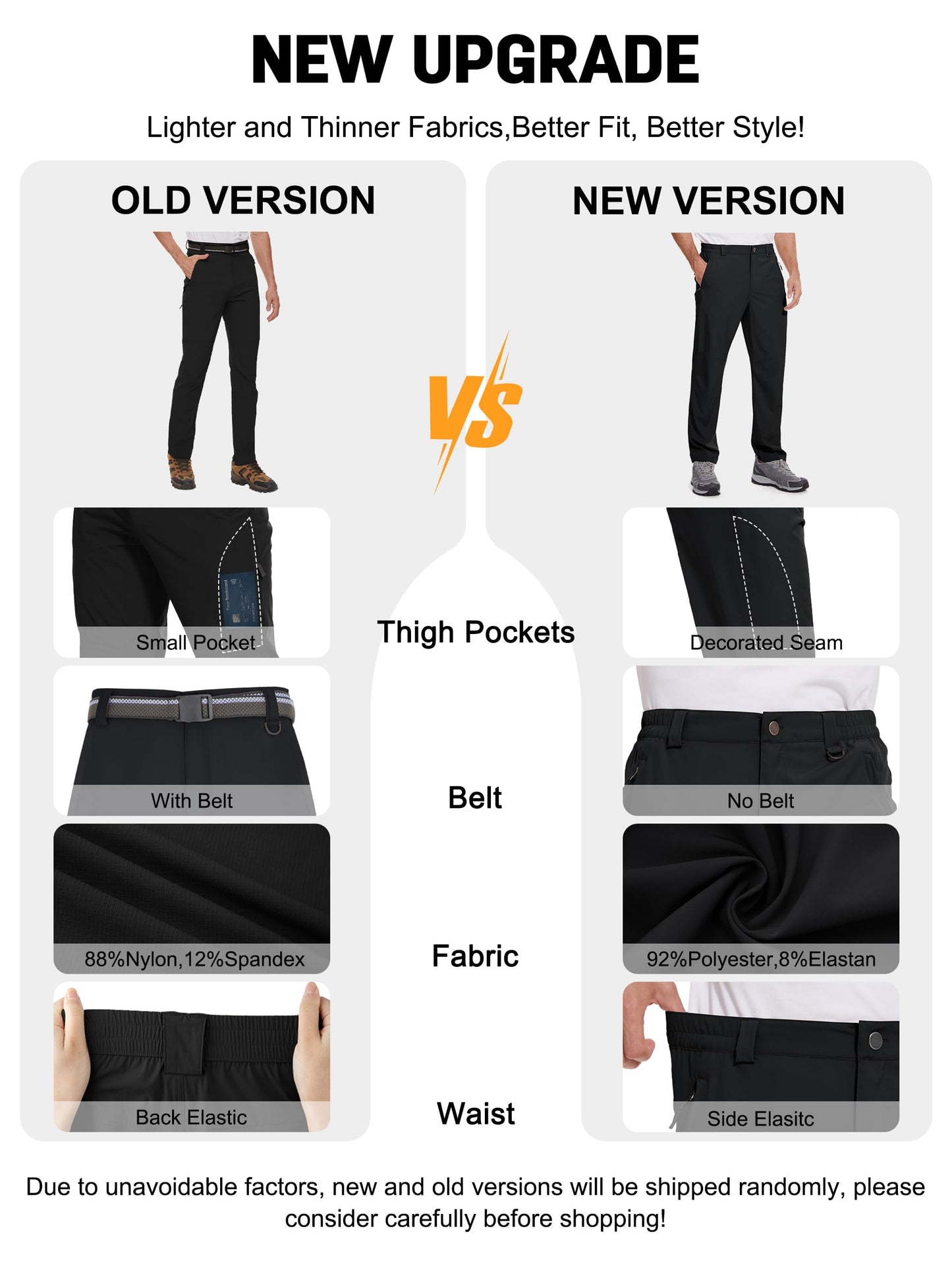SEVEGO 30"/32"/34"/36" Inseam Men's Tall Hiking Pants Quick Dry Outdoor Waterproof Fishing Cargo Pants with Belt 5 Pockets 38" Black S