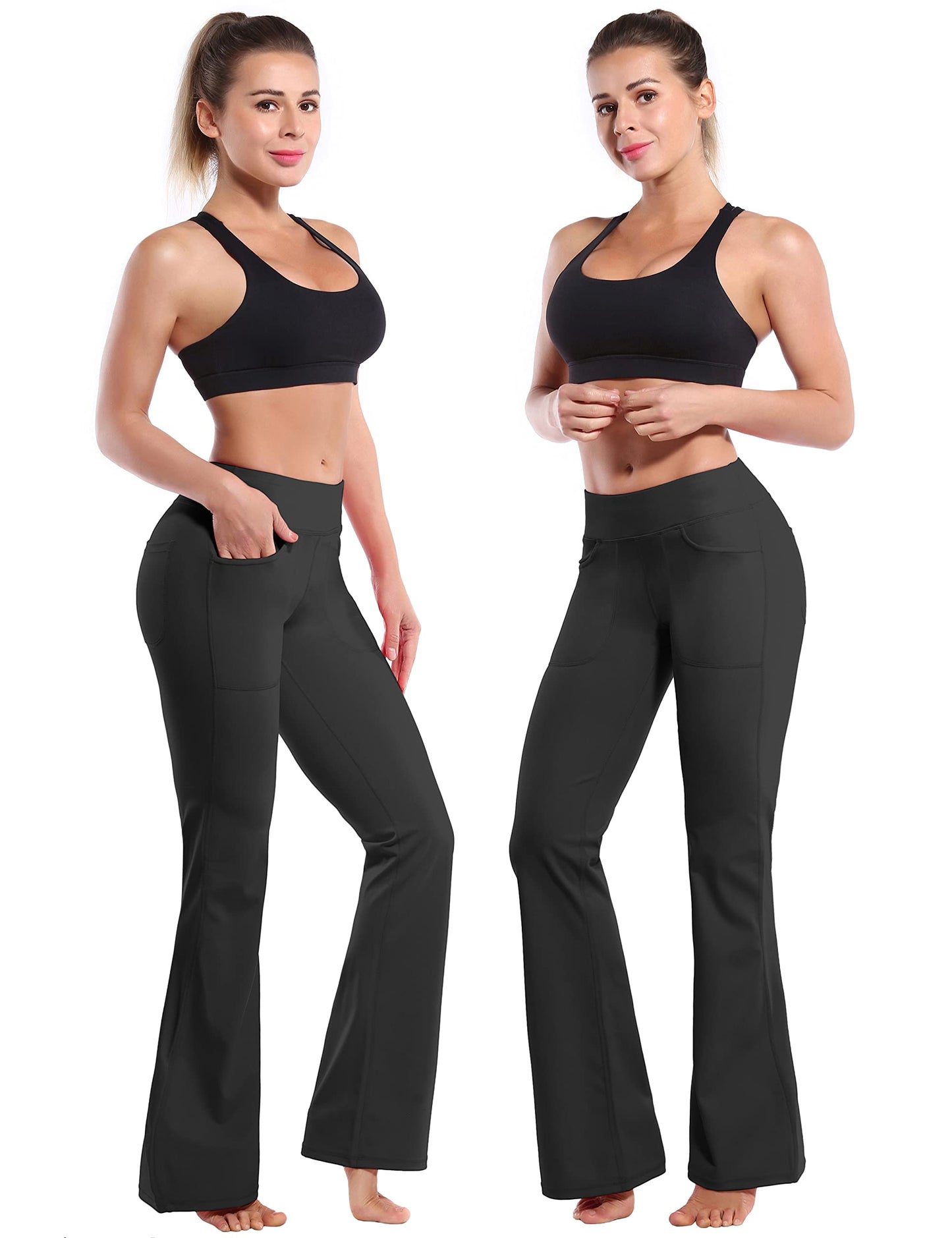 BUBBLELIME 29"/31"/33"/35" 4 Styles Women's High Waist Bootcut Yoga Pants - Out Pockets_Black(1) XL-35 Inseam
