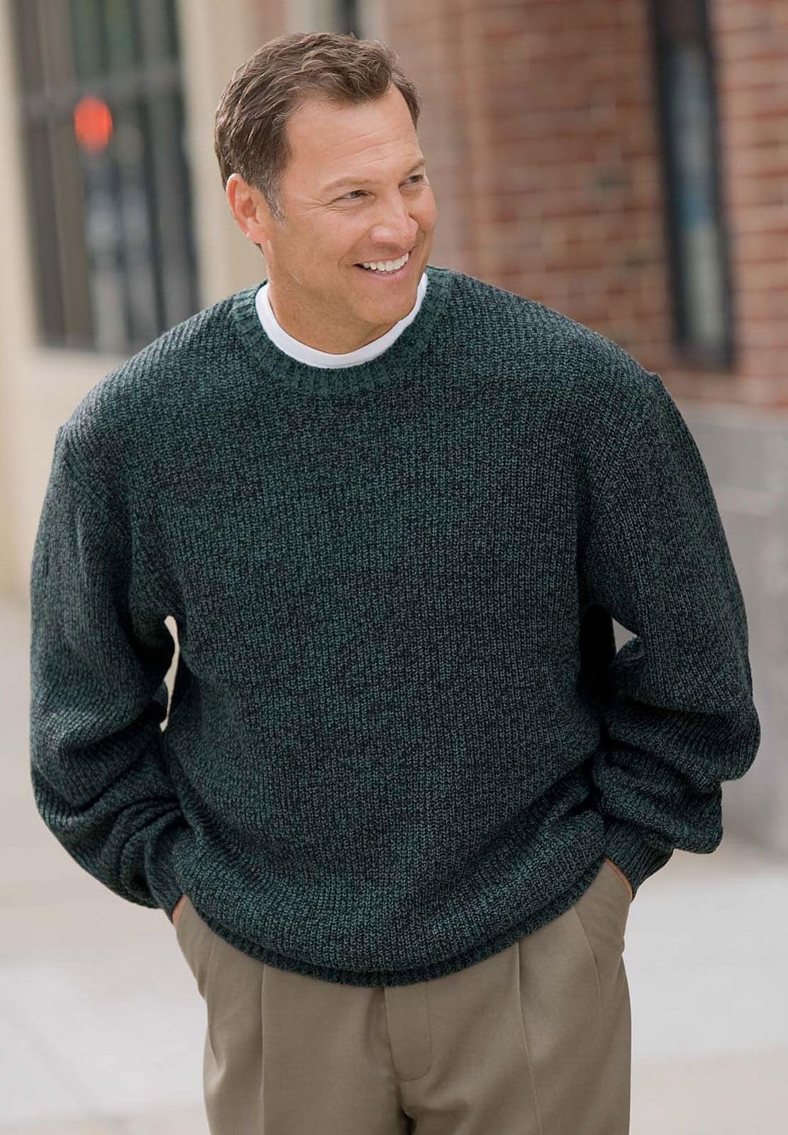 KingSize Men's Big & Tall Shaker Knit Crewneck Sweater - 7XL, Olive