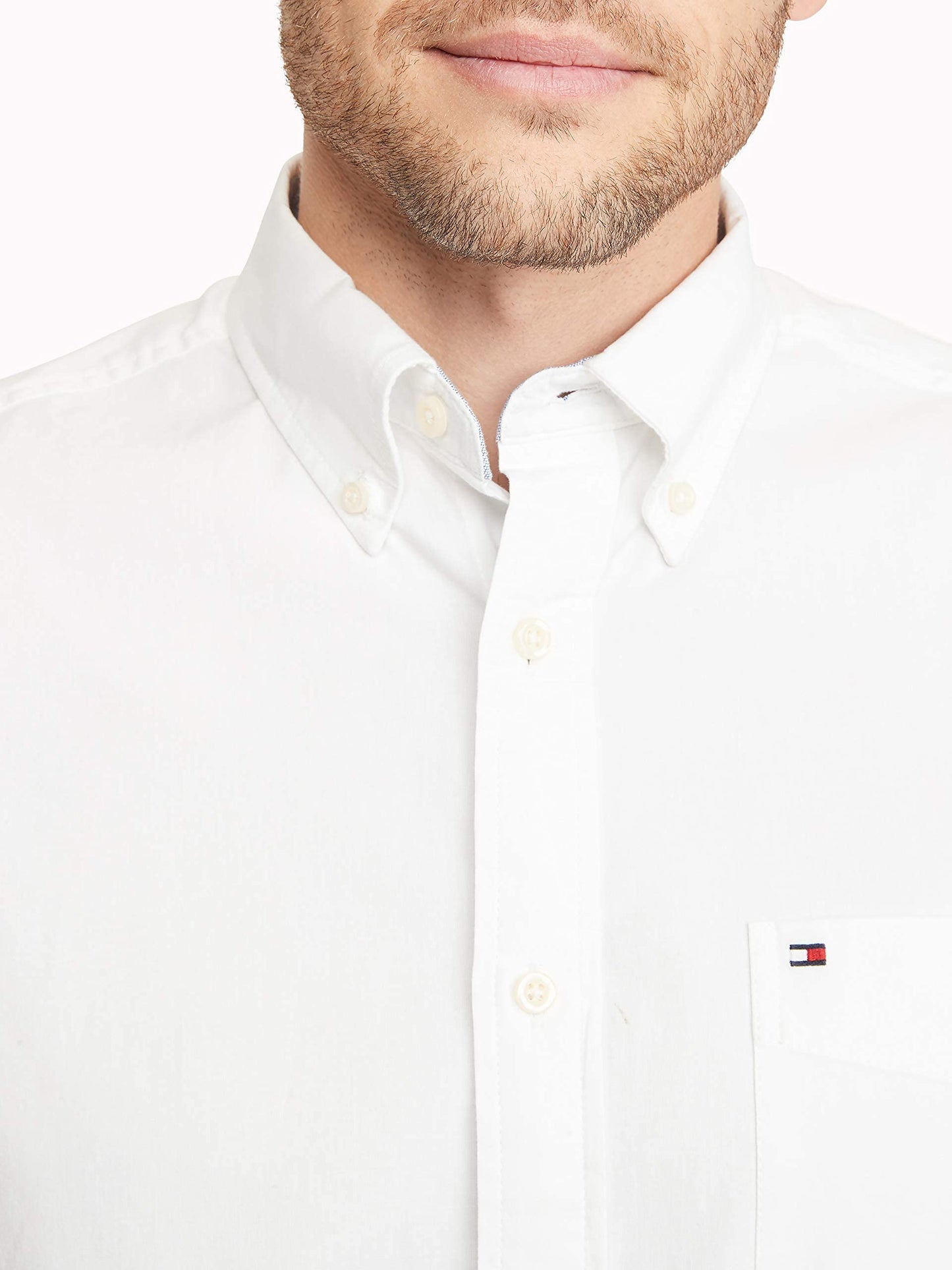 Tommy Hilfiger Men's Big and Tall Long Sleeve Button Down Shirt in Classic Fit Bright White