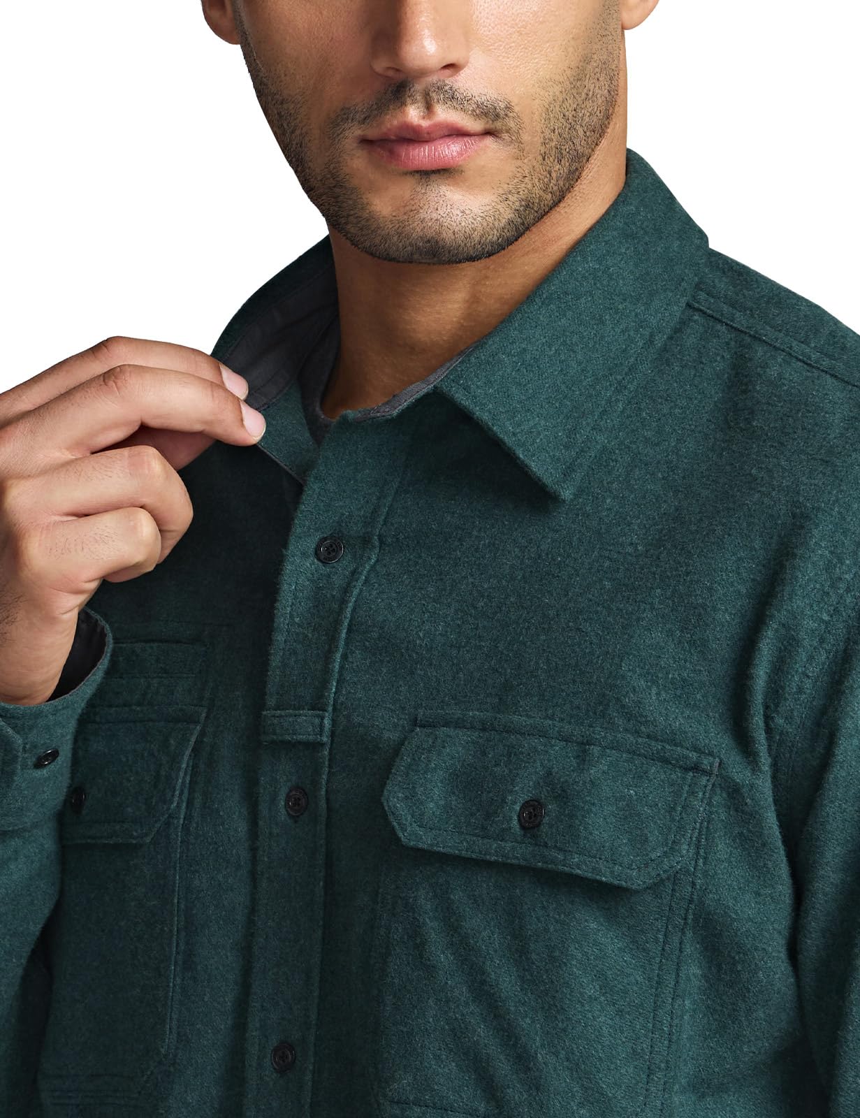CQR Men's Flannel Button Down Shirts, Soft Cotton Plaid Long Sleeve Tactical Work Shirt, Warm Outdoor Essential with Pocket, Stealth Forest Green, XX-Large Tall