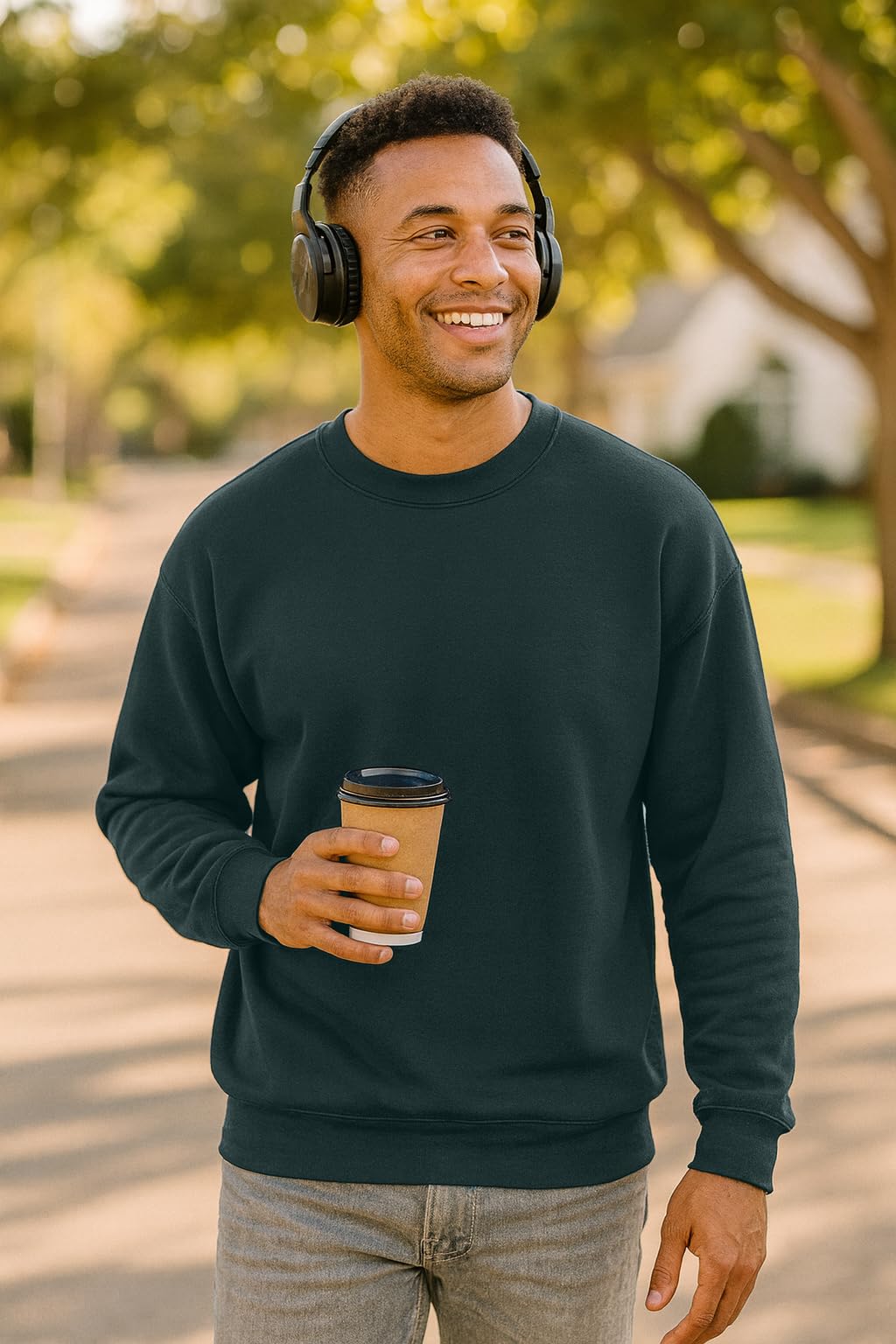 JustBlanks Fleece Sweatshirt for Men Tall Men’s Sweatshirt Crewneck Sweatshirt Relaxed-Fit Pullover Sweatshirt - Dark Green - 3XLT