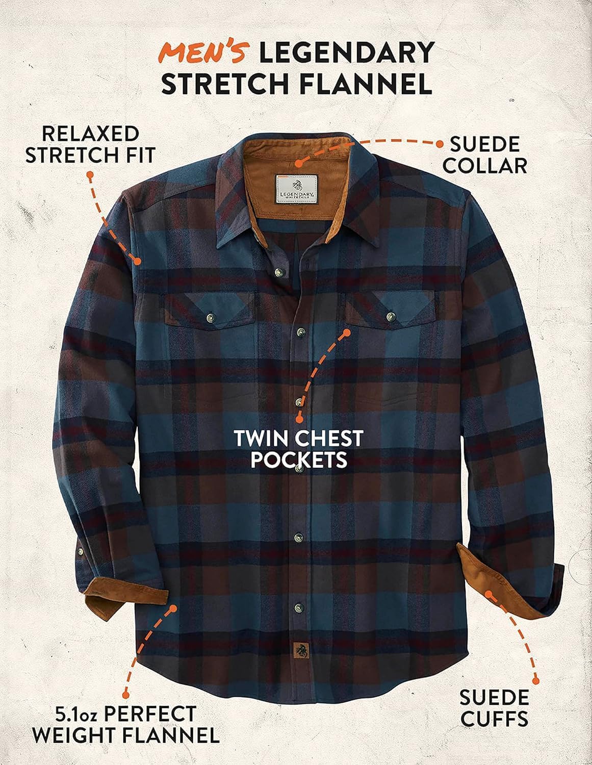 Legendary Whitetails Mens Flannel Shirt Long Sleeve Button Down Relaxed Fit, Cobalt Carbon Plaid, 3XT