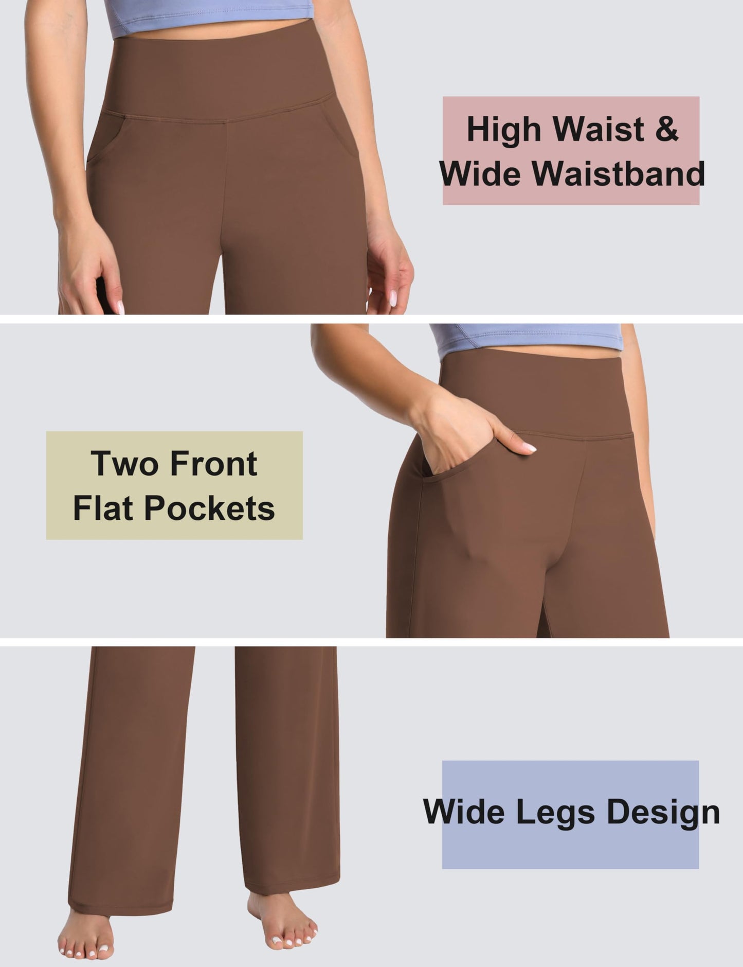 BUBBLELIME 29"/31"/33"/35"/37" Women's Wide Legs Yoga Pants Loose Lounge Sweatpants - Wide Legs_Dark_Coffee XL_37" Inseam