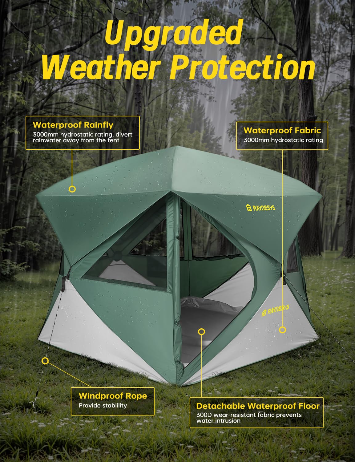 Camping Tent for 4 Person, Pop up Tents, 4 Person Tent for Camping, Setup in 60 Seconds, Water-Resistant Windproof Hub Tents, Portable Instant Cabin with Removable Floor