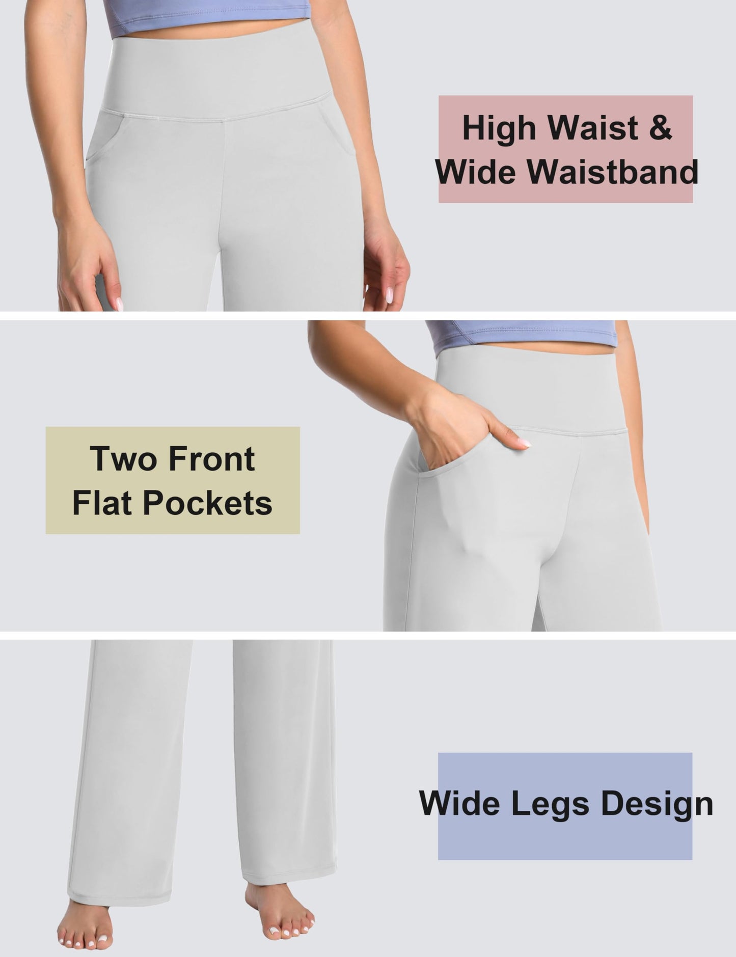 BUBBLELIME 29"/31"/33"/35"/37" Women's Wide Legs Yoga Pants Loose Lounge Sweatpants - Wide Legs_LightGray M_37" Inseam