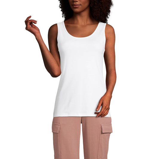 Lands' End Womens Cotton Tank Top White Tall Medium