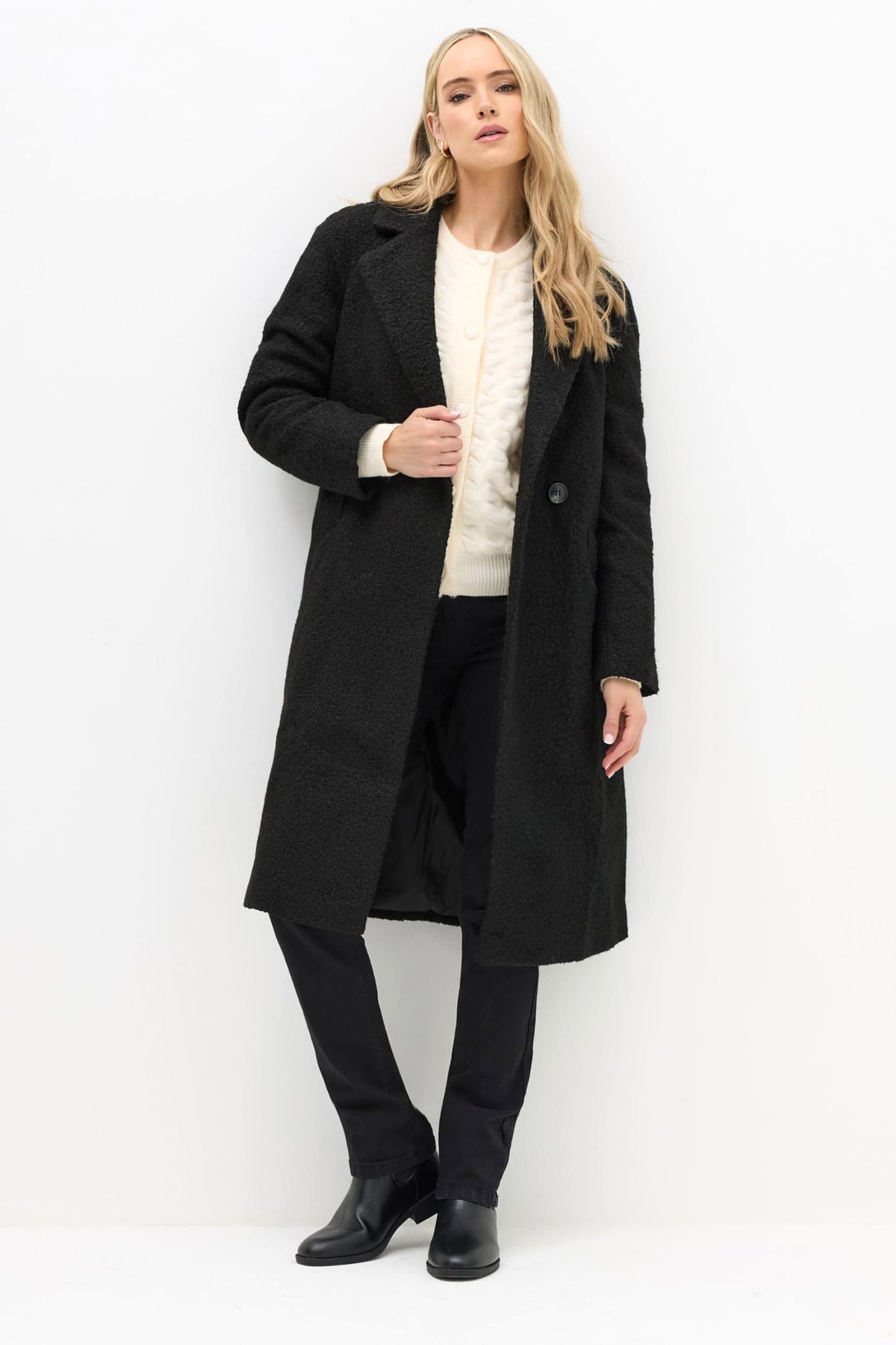Long Tall Sally Lts Tall Boucle Wrap Midi Coat Black